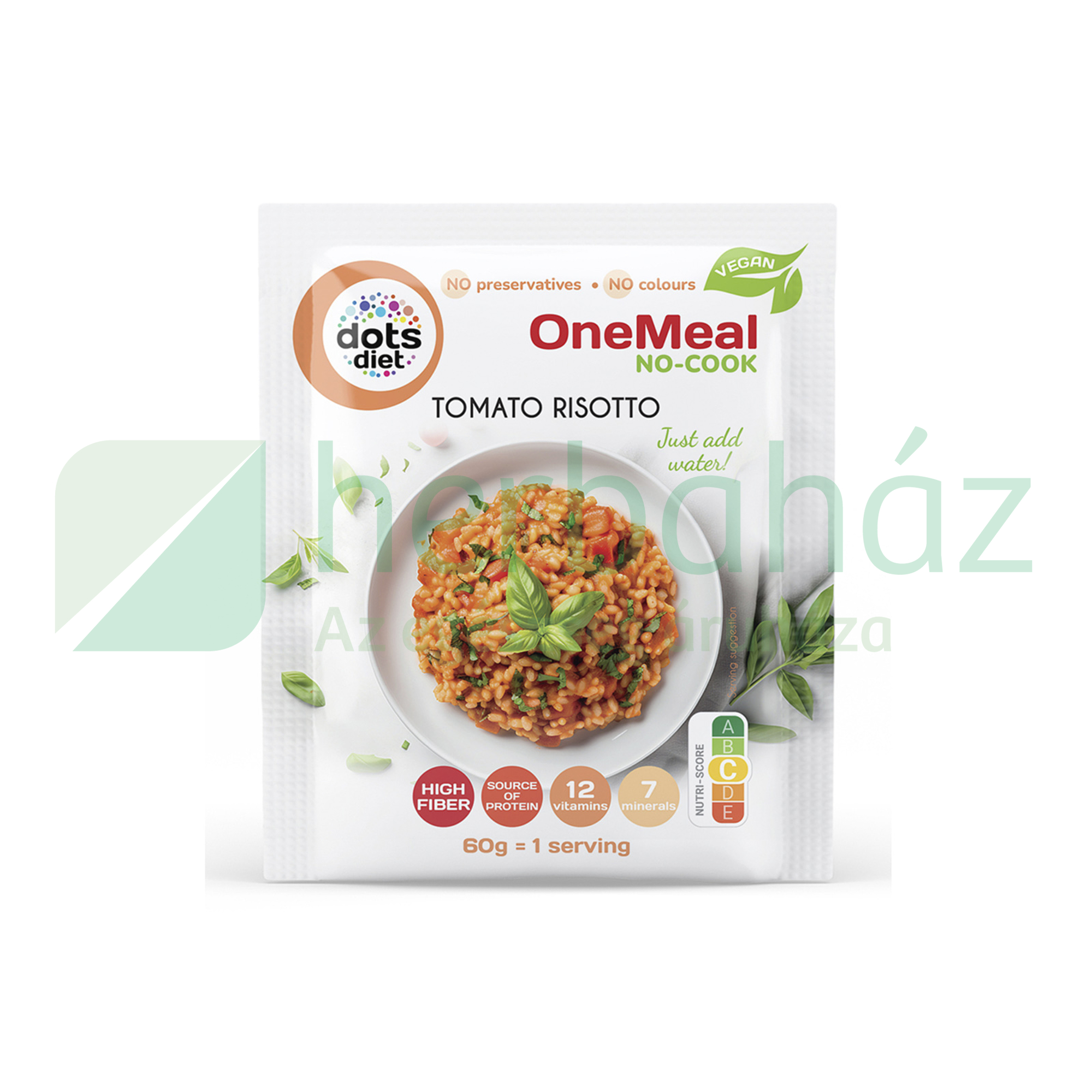 DOTSDIET VEGAN INSTANT PARADICSOMOS RIZOTTÓ- SZÁRÍTOTT RIZS-ÉS ROST ALAPÚ PORKEVERÉK 60G