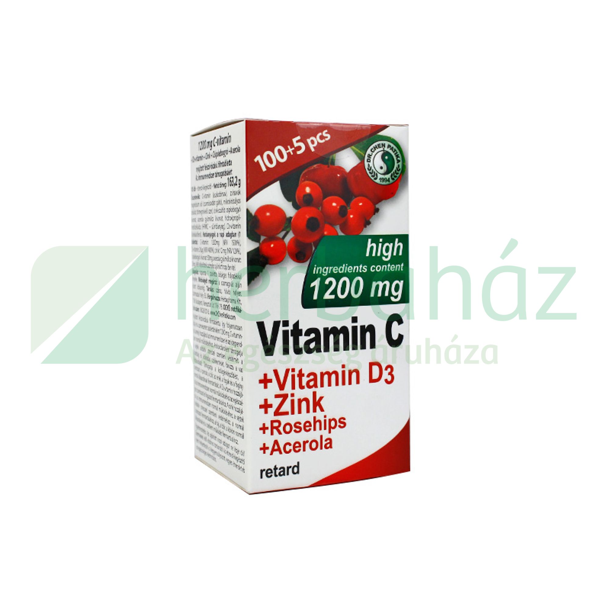 DR.CHEN C-VITAMIN 1200MG + D3-VITAMIN +CINK + ACEROLA +CSIPKEBOGYÓ TABLETTA 105DB