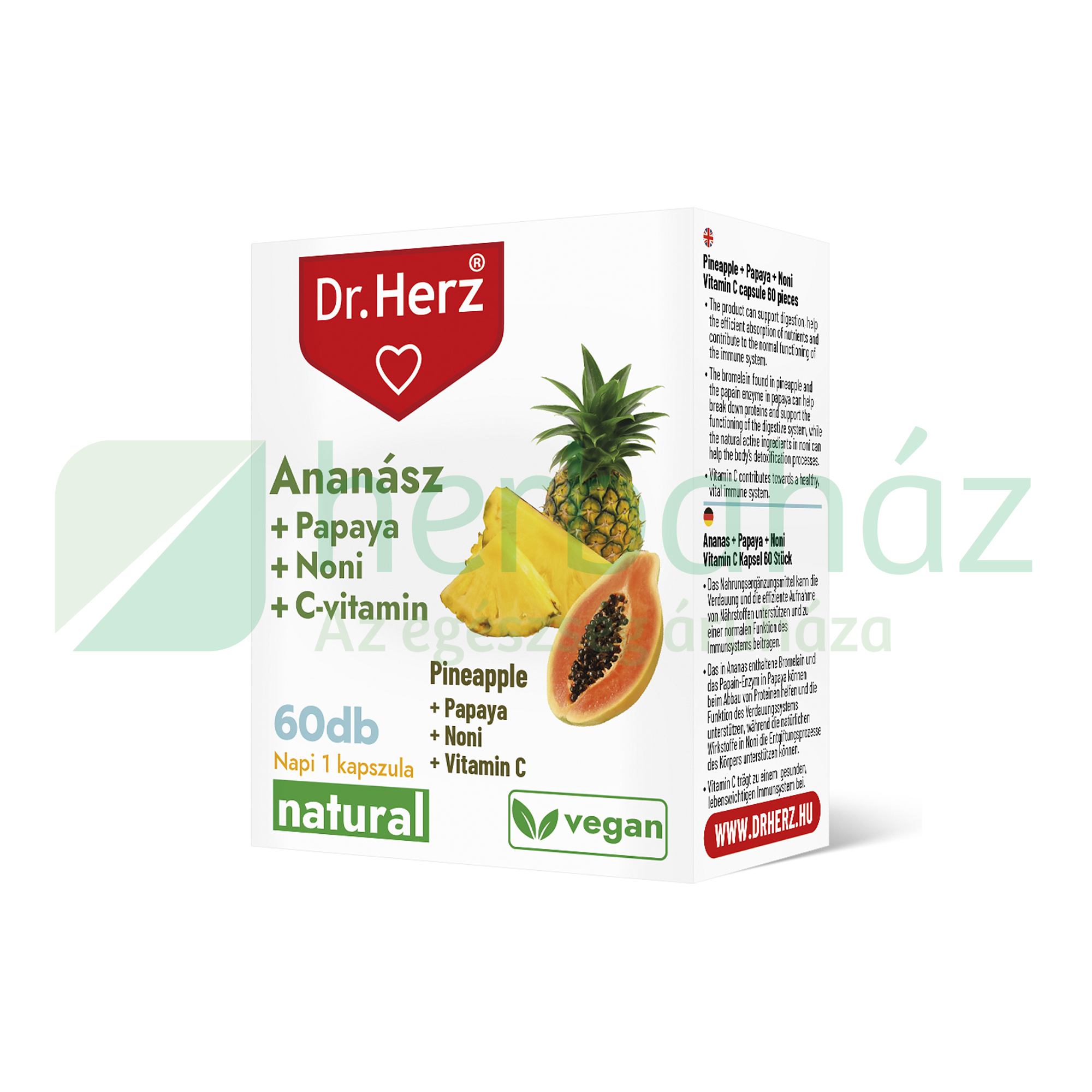 DR. HERZ ANANÁSZ + PAPAYA + NONI + C-VITAMIN KAPSZULA 60DB
