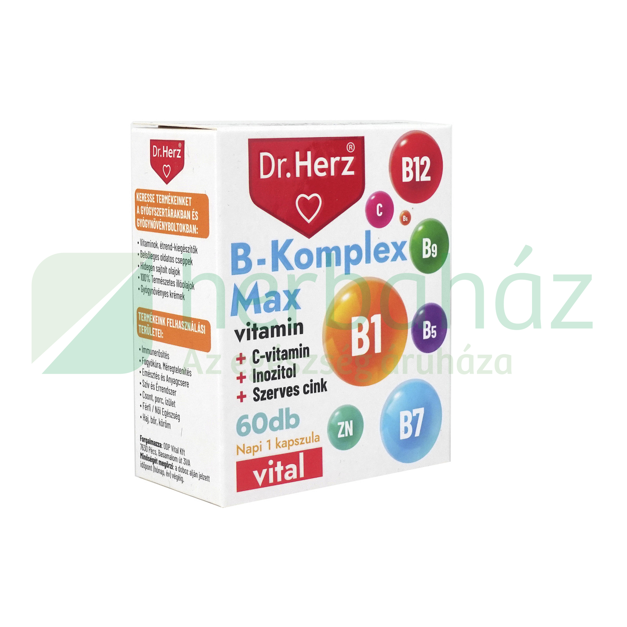 DR. HERZ B-KOMPLEX MAX+C-VITAMIN+INOZITOL+SZERVES CINK KAPSZULA 60DB