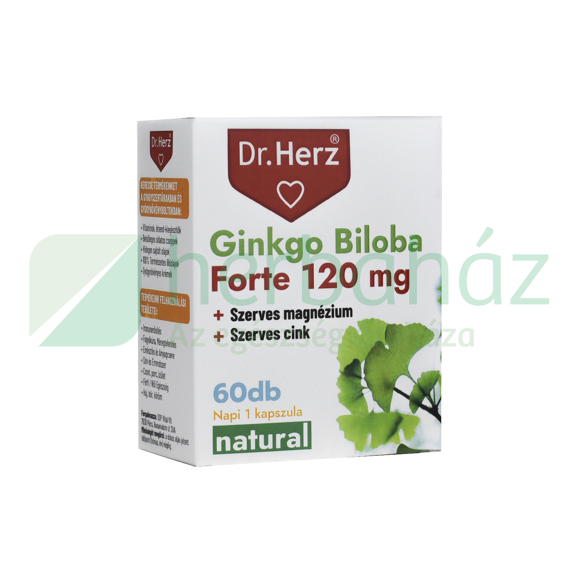 DR. HERZ GINKGO BILOBA FORTE 120MG+SZERVES MAGNÉZIUM+SZERVES CINK KAPSZULA 60DB