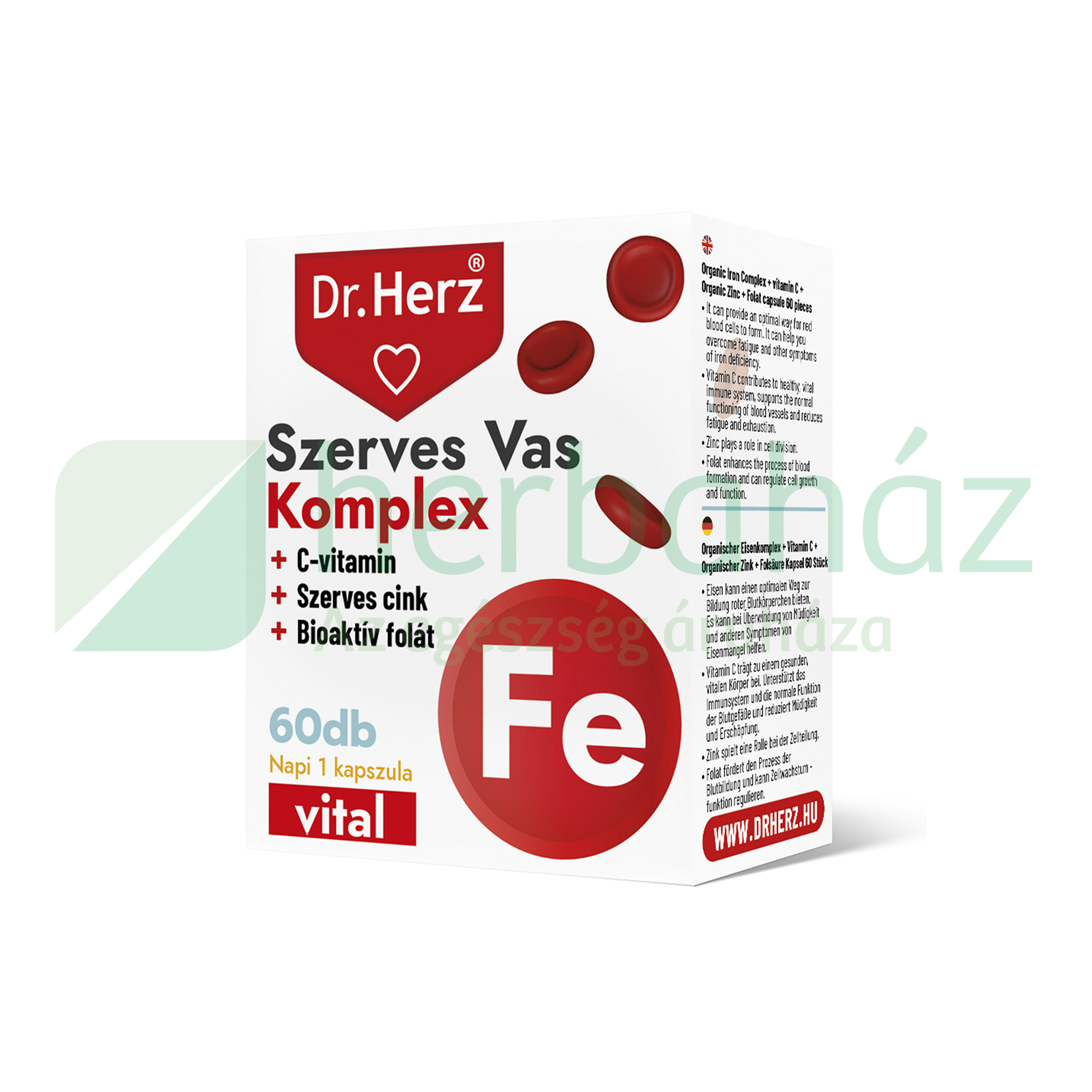 DR. HERZ SZERVES VAS KOMPLEX+C-VITAMIN+SZERVES CINK+FOLÁT KAPSZULA 60DB