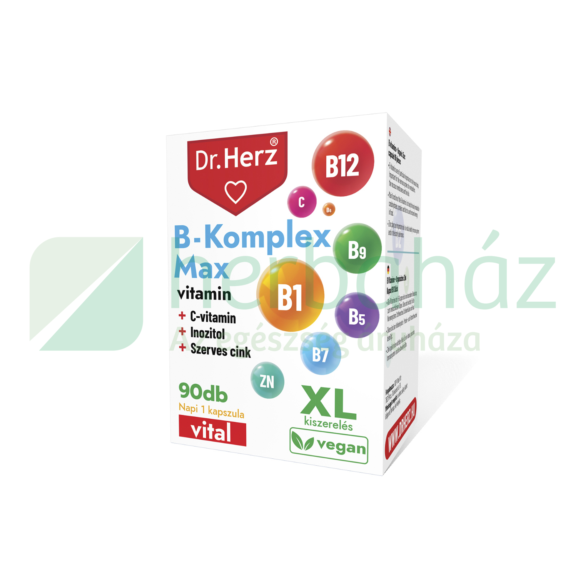 DR. HERZ XL B-KOMPLEX MAX+C-VITAMIN+INOZITOL+SZERVES CINK KAPSZULA 90DB