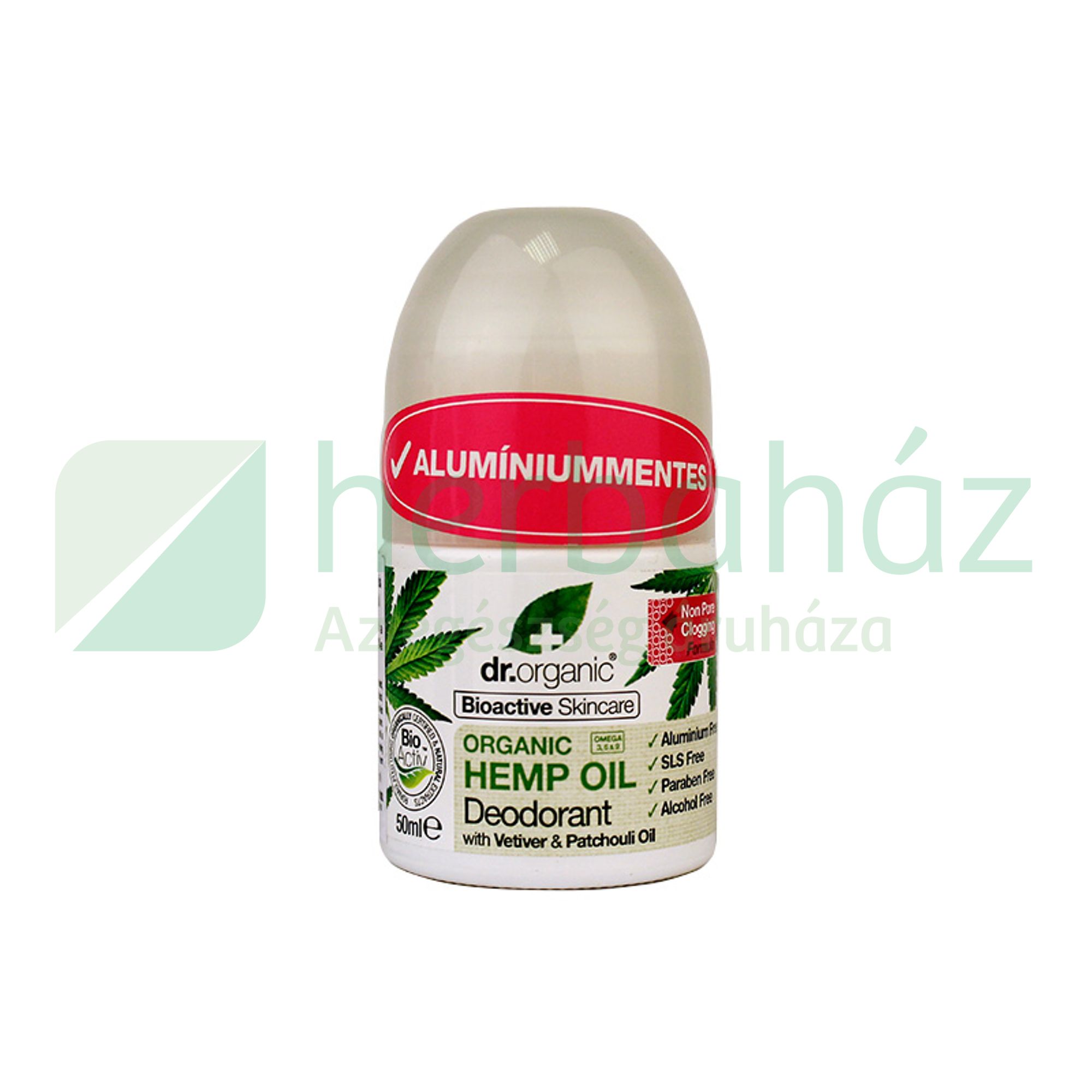 DR.ORGANIC ALUMÍNIUMMENTES GOLYÓS DEZODOR BIOAKTÍV KENDERMAGOLAJJAL 50ML