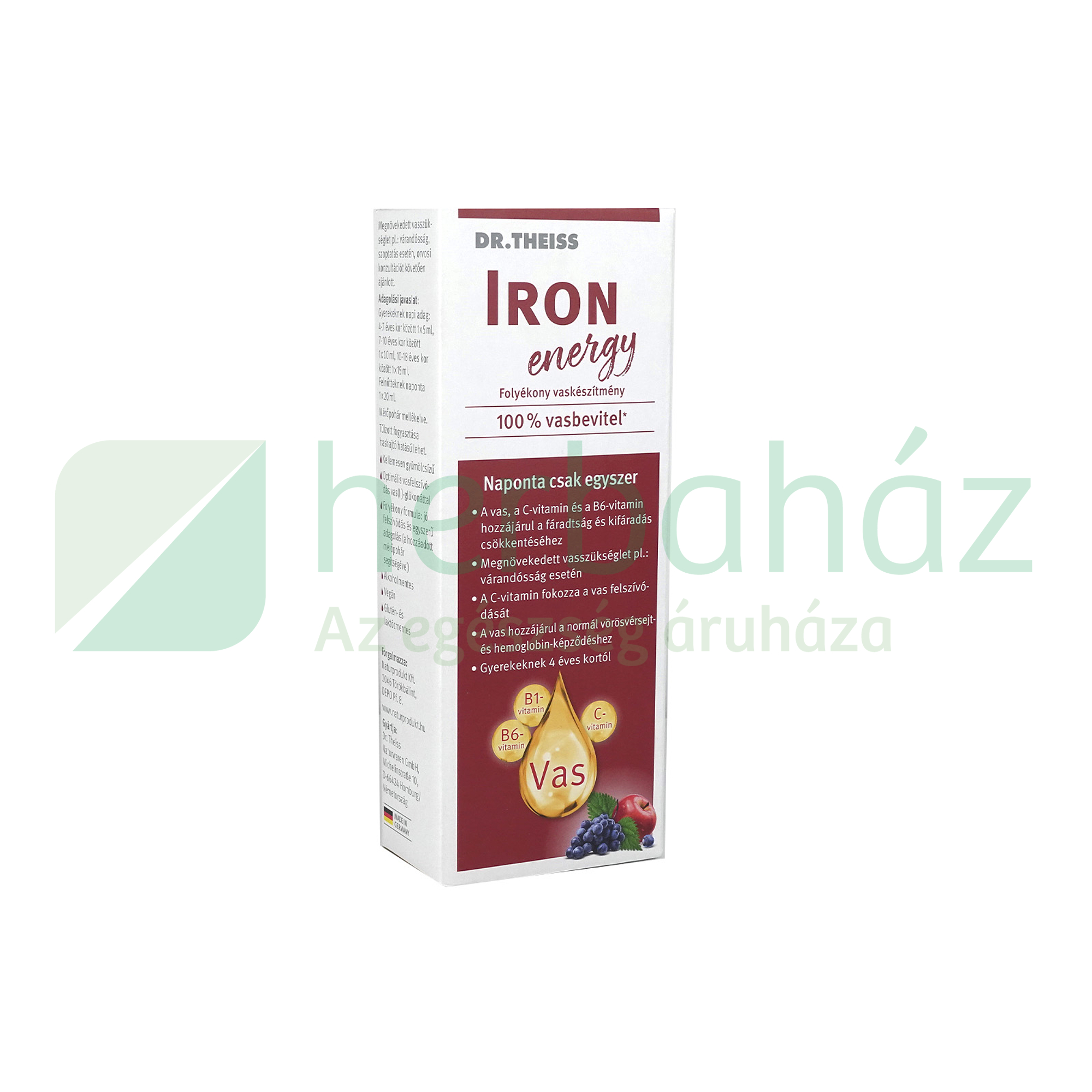 DR. THEISS IRON ENERGY FOLYÉKONY ÉTREND-KIEGÉSZÍTŐ VASSAL ÉS VITAMINOKKAL ÉDESÍTŐSZERREL 500ML