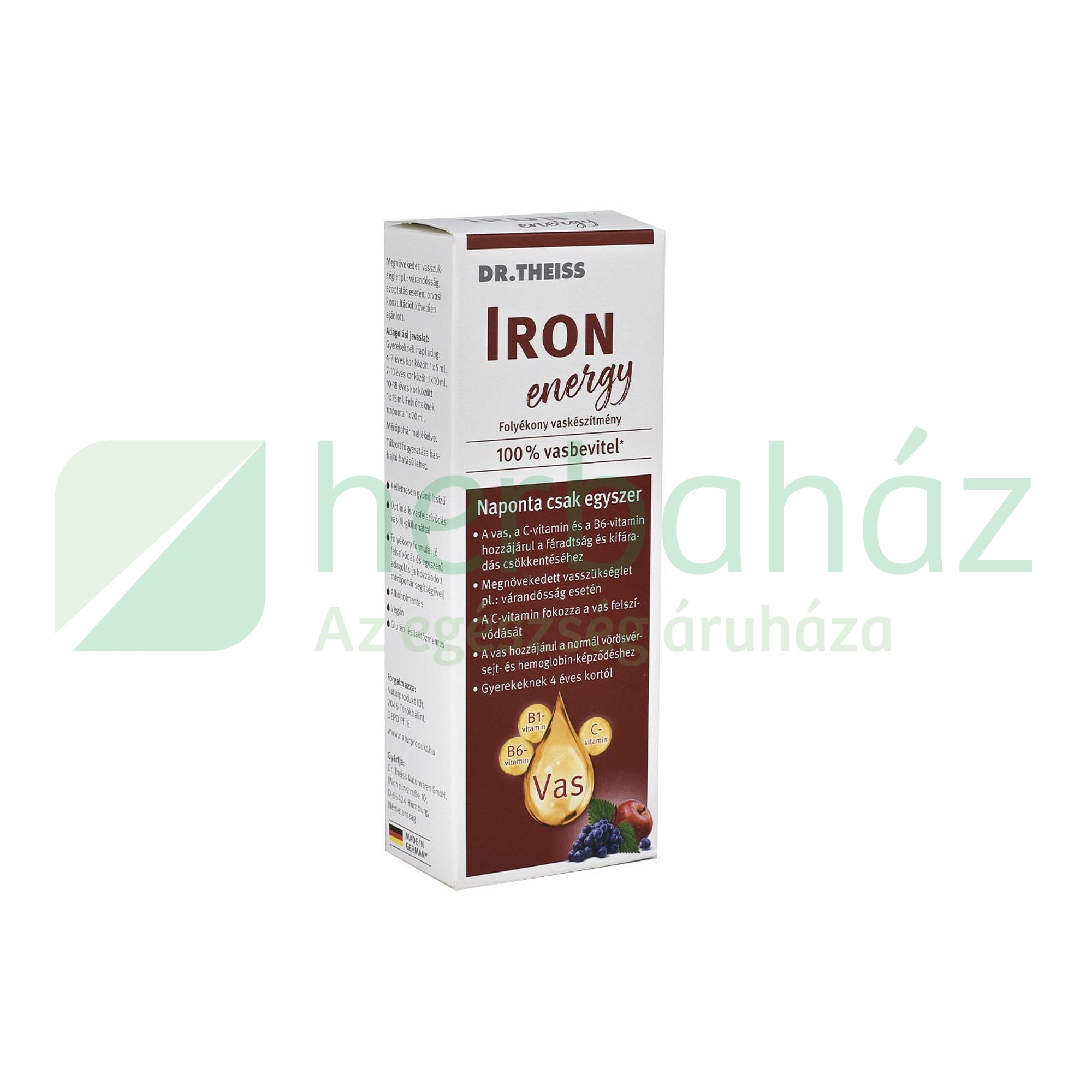 DR. THEISS IRON ENERGY FOLYÉKONY VASKÉSZÍTMÉNY VITAMINOKKAL ÉDESÍTŐSZERREL 250ML