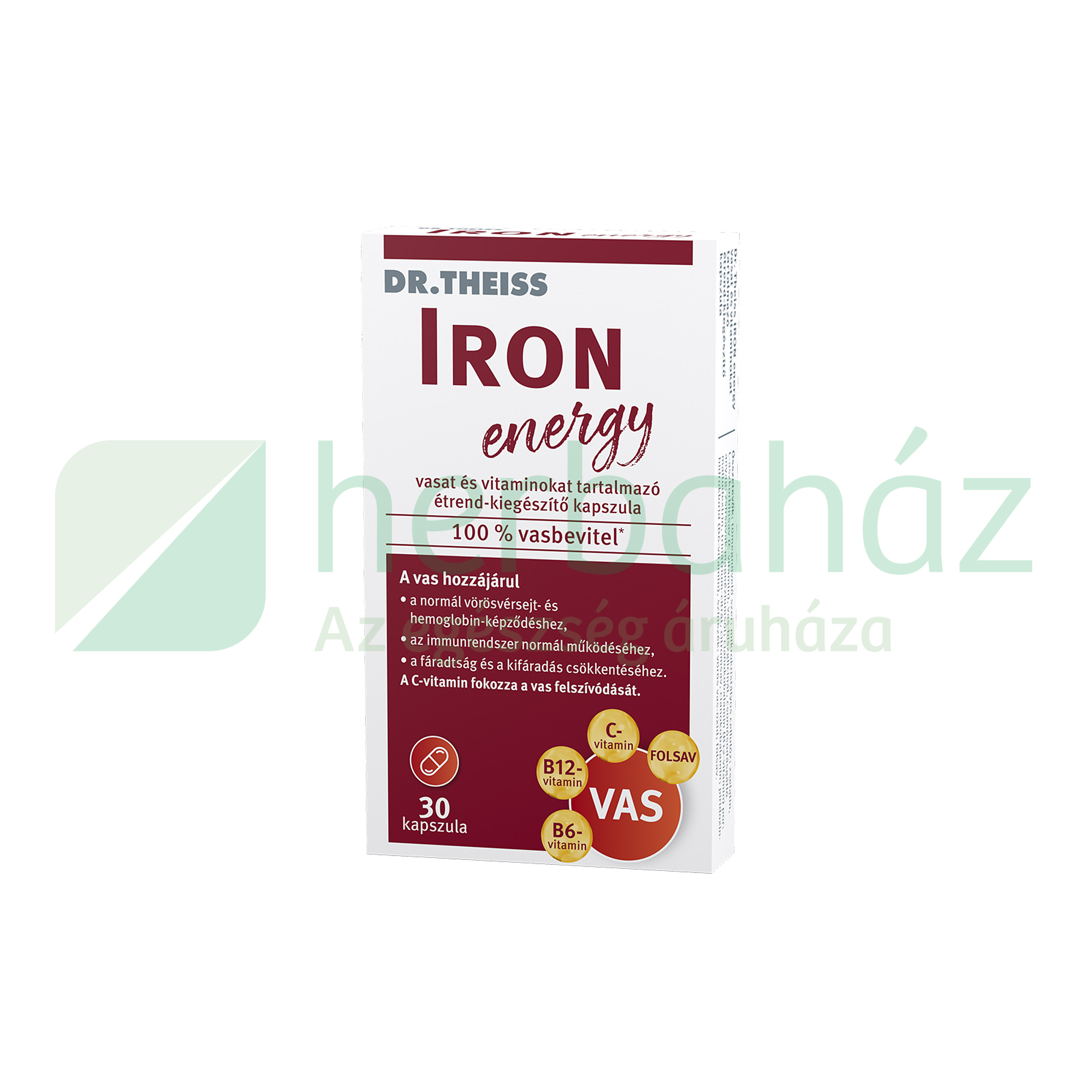 DR. THEISS IRON ENERGY VASAT ÉS VITAMINOKAT TARTALMAZÓ ÉTREND-KIEGÉSZÍTŐ KAPSZULA 30DB