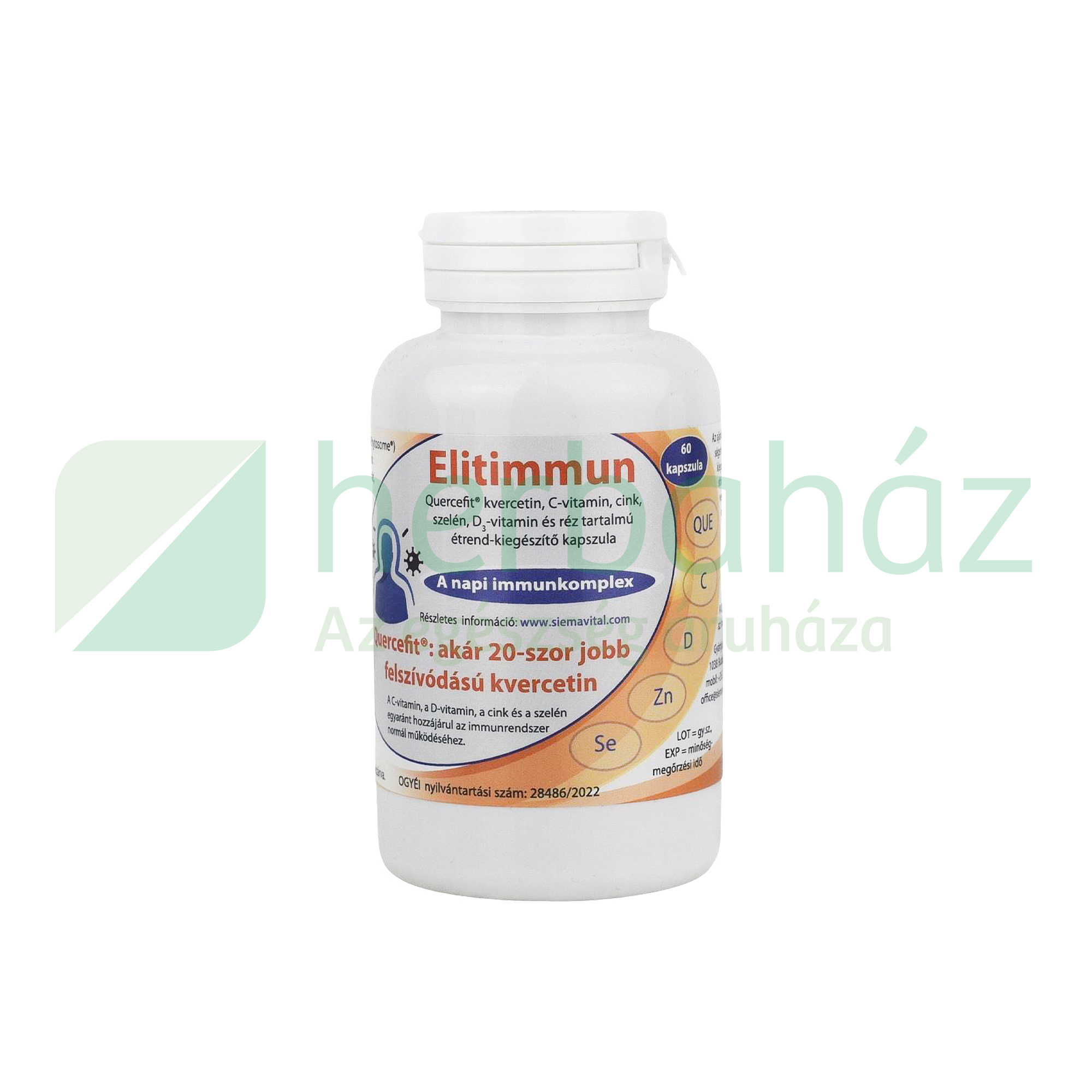 ELITIMMUN QUERCEFIT KVERCETIN C-VITAMIN-CINK-SZELÉN-D3-VITAMIN ÉS RÉZ TARTALMÚ KAPSZULA 60DB