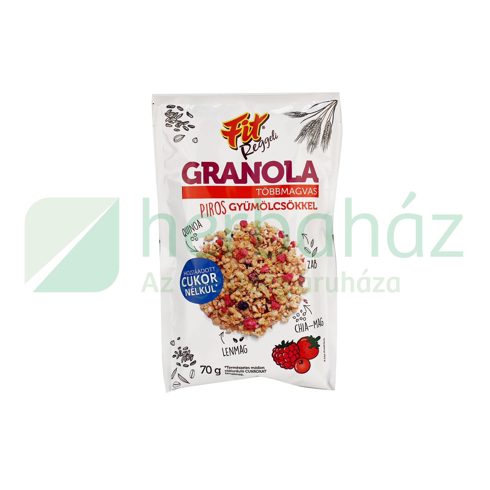 FIT REGGELI GRANOLA TÖBBMAGVAS PIROS GYÜMÖLCSÖKKEL HOZZÁADOTT CUKOR NÉLKÜL 70G