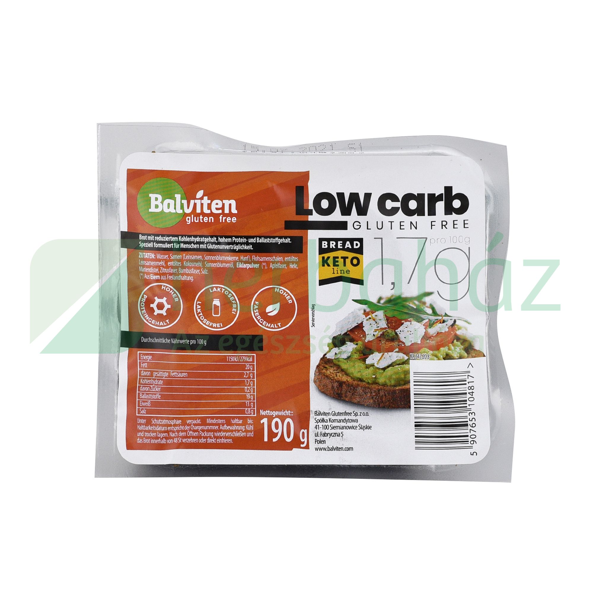 GLUTÉNMENTES BALVITEN LOW CARB SZÉNHIDRÁT CSÖKKENTETT KENYÉR 190G