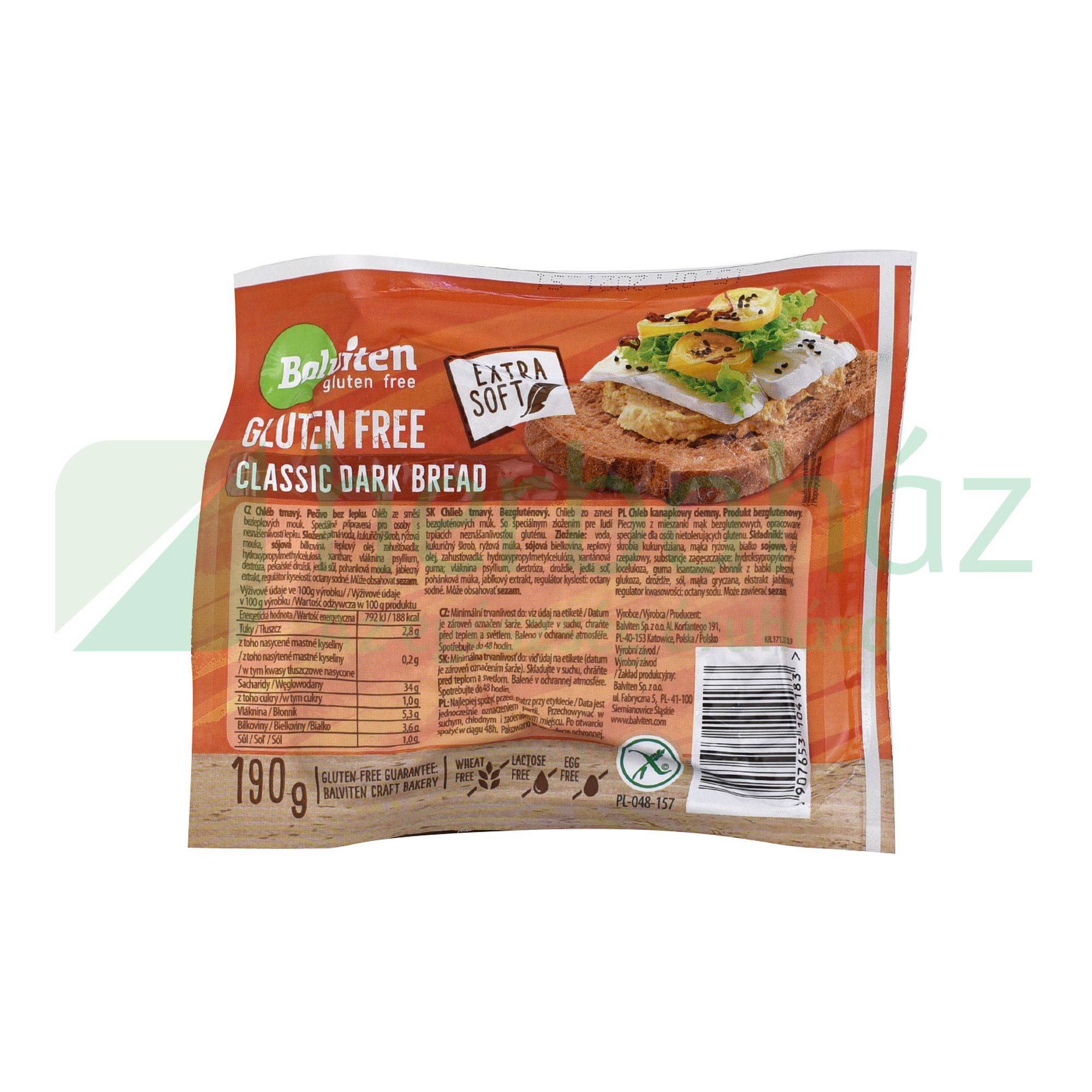 GLUTÉNMENTES BALVITEN SZELETELT BARNA KENYÉR 190G