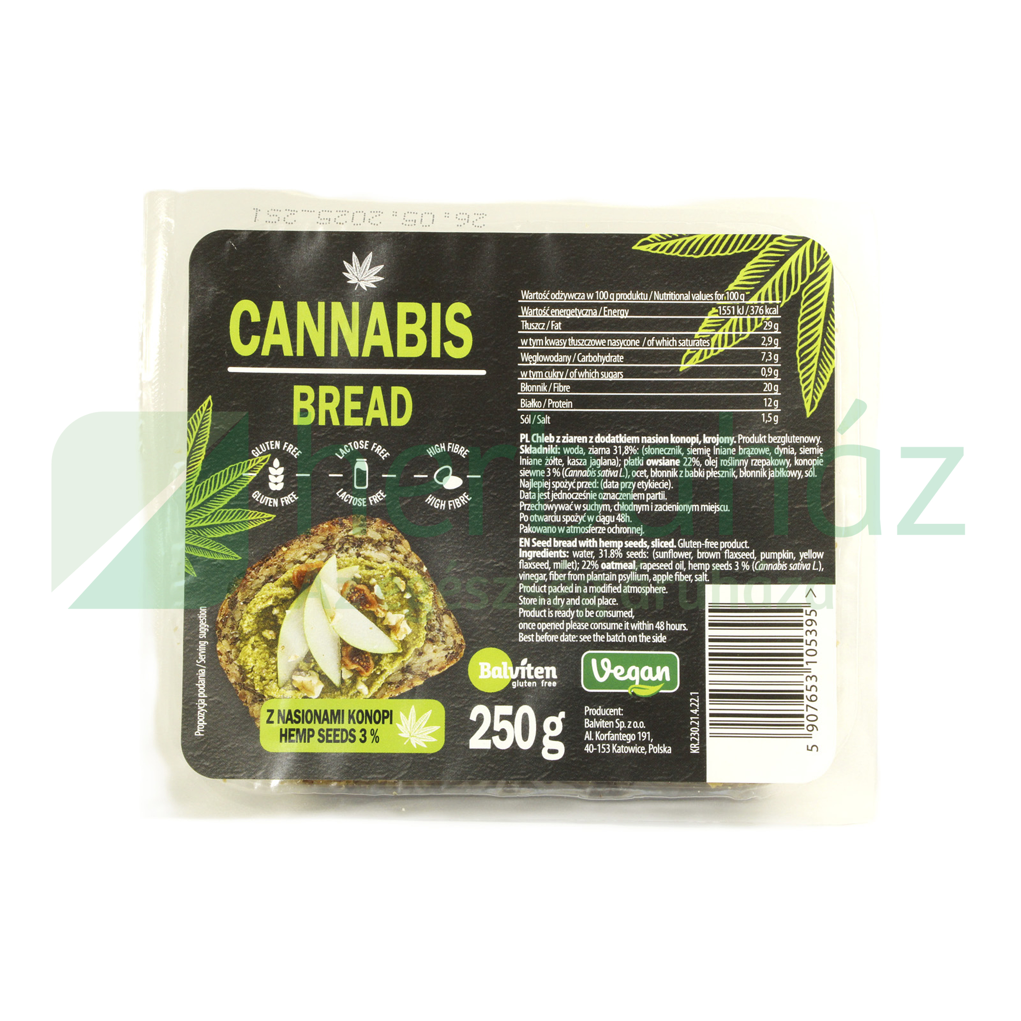 GLUTÉNMENTES BALVITEN VEGAN TELJES KIŐRLÉSŰ KENDERMAGOS KENYÉR 250G