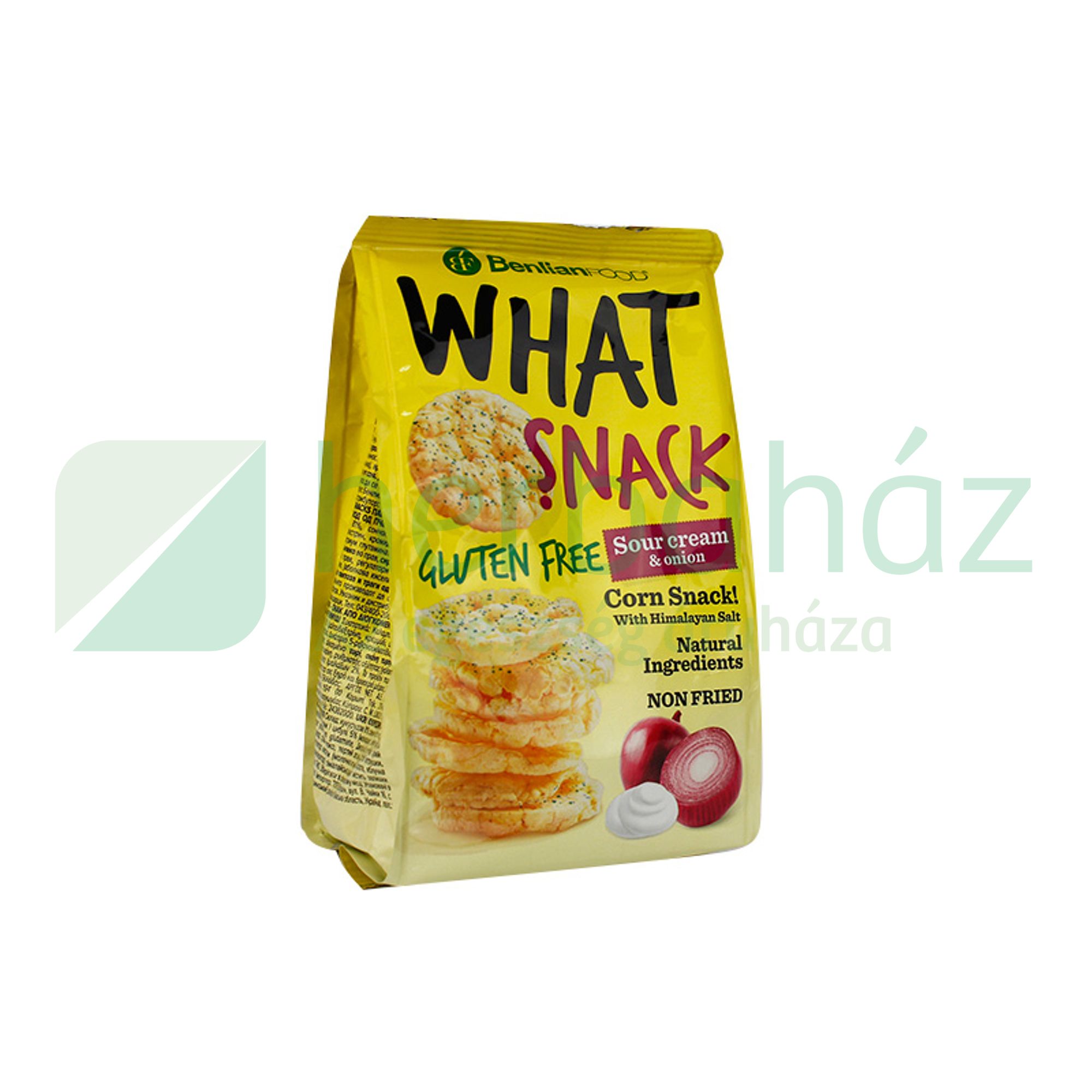 GLUTÉNMENTES BENLIANFOOD WHAT SNACK MINI PUFFASZTOTT KUKORICA TEJSZÍNES-HAGYMÁS 50G