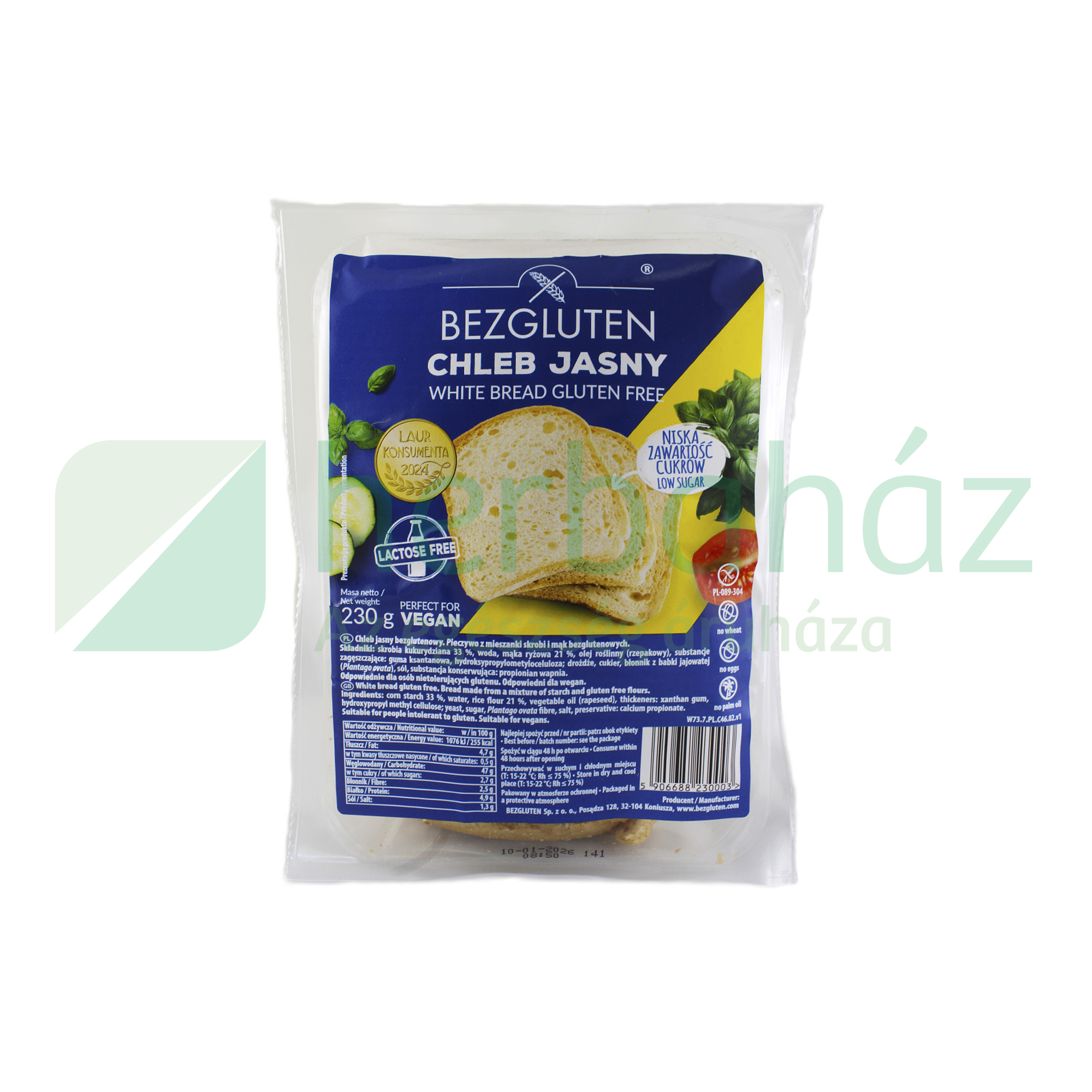 GLUTÉNMENTES BEZGLUTEN FEHÉR KENYÉR 230G