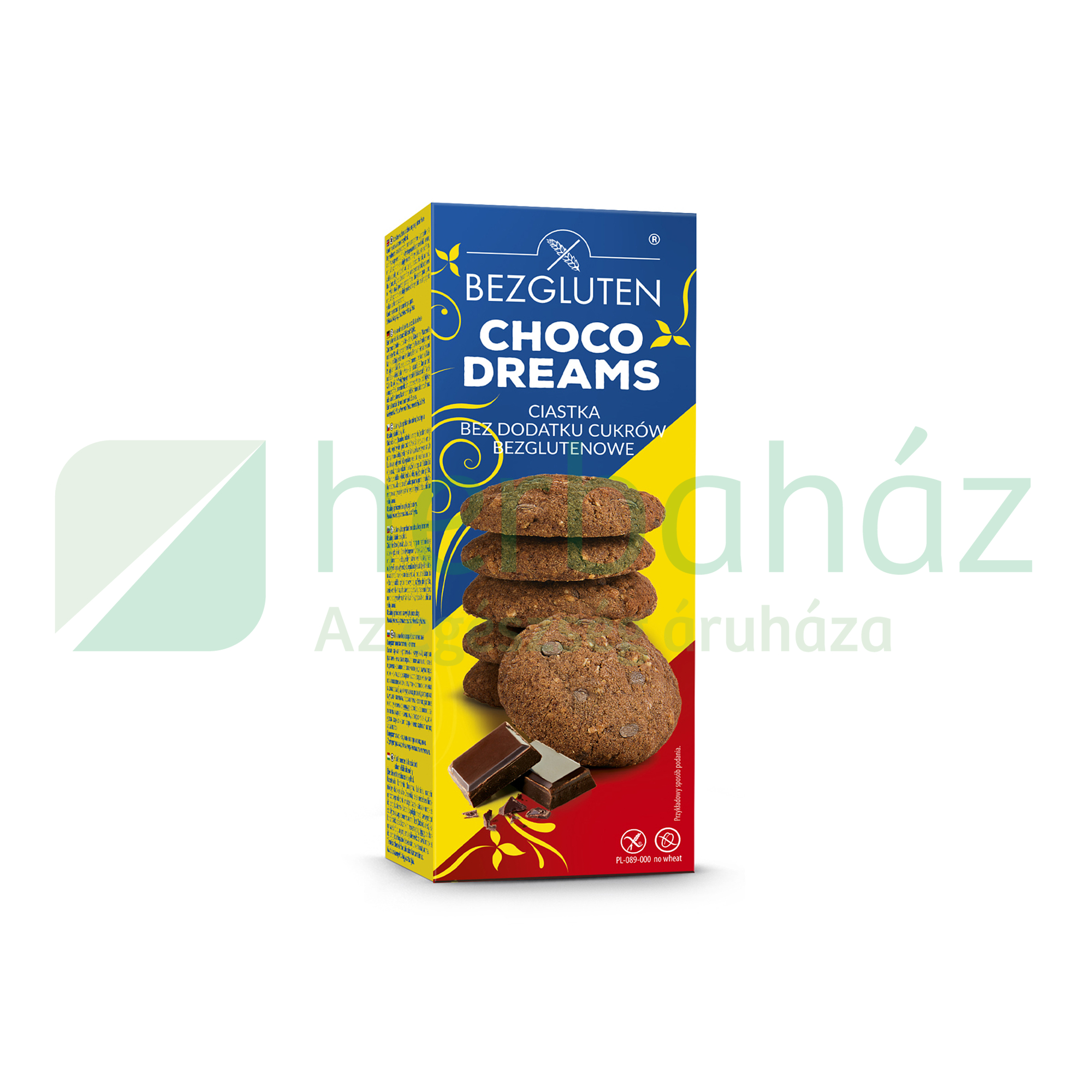 GLUTÉNMENTES BEZGLUTEN KAKAÓS KEKSZ CSOKOLÁDÉ DARABOKKAL, HOZZÁADOTT CUKOR NÉLKÜL 110G