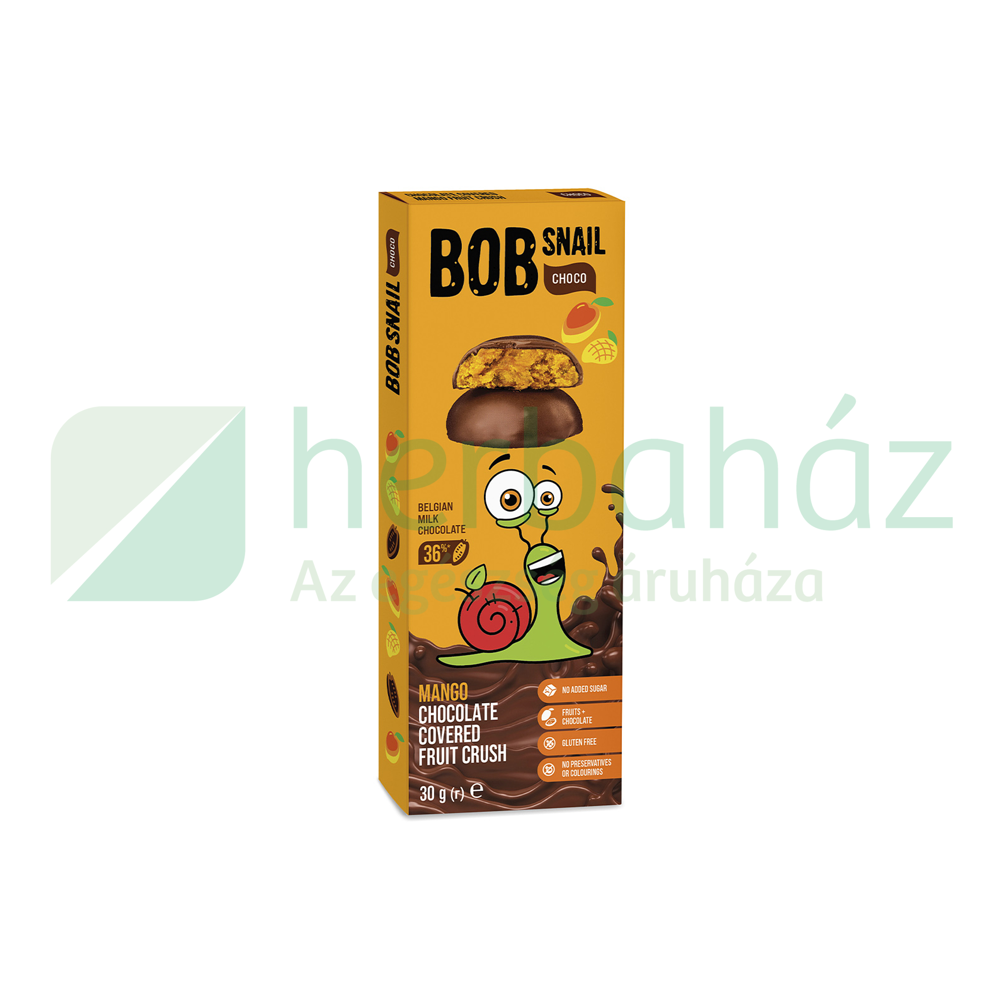 GLUTÉNMENTES BOB SNAIL GYÜMÖLCSSNACK TEJCSOKOLÁDÉBAN MANGÓ 30G