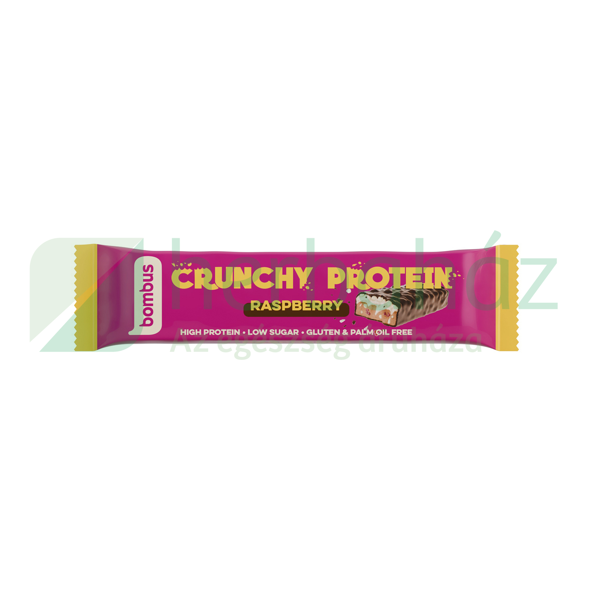 GLUTÉNMENTES BOMBUS CRUNCHY PROTEINSZELET TEJCSOKOLÁDÉVAL, MÁLNA ÍZZEL, ÉDESÍTŐSZERREL 50G