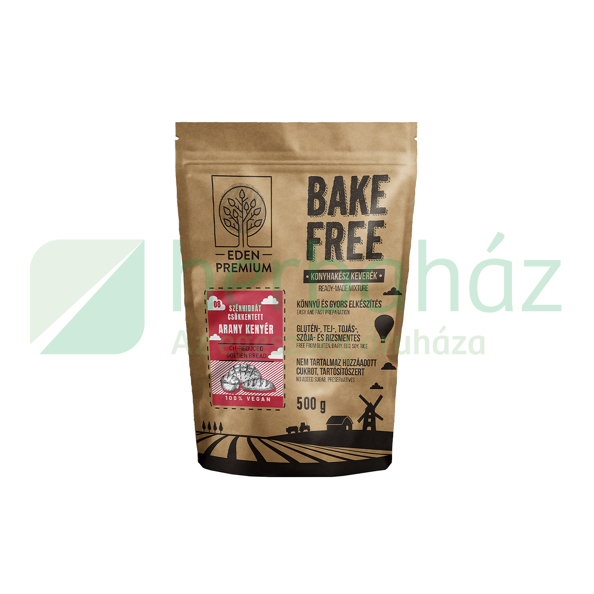 GLUTÉNMENTES EDEN PRÉMIUM BAKE-FREE SZÉNHIDRÁTCSÖKKENTETT ARANY KENYÉR LISZTKEVERÉK 500G