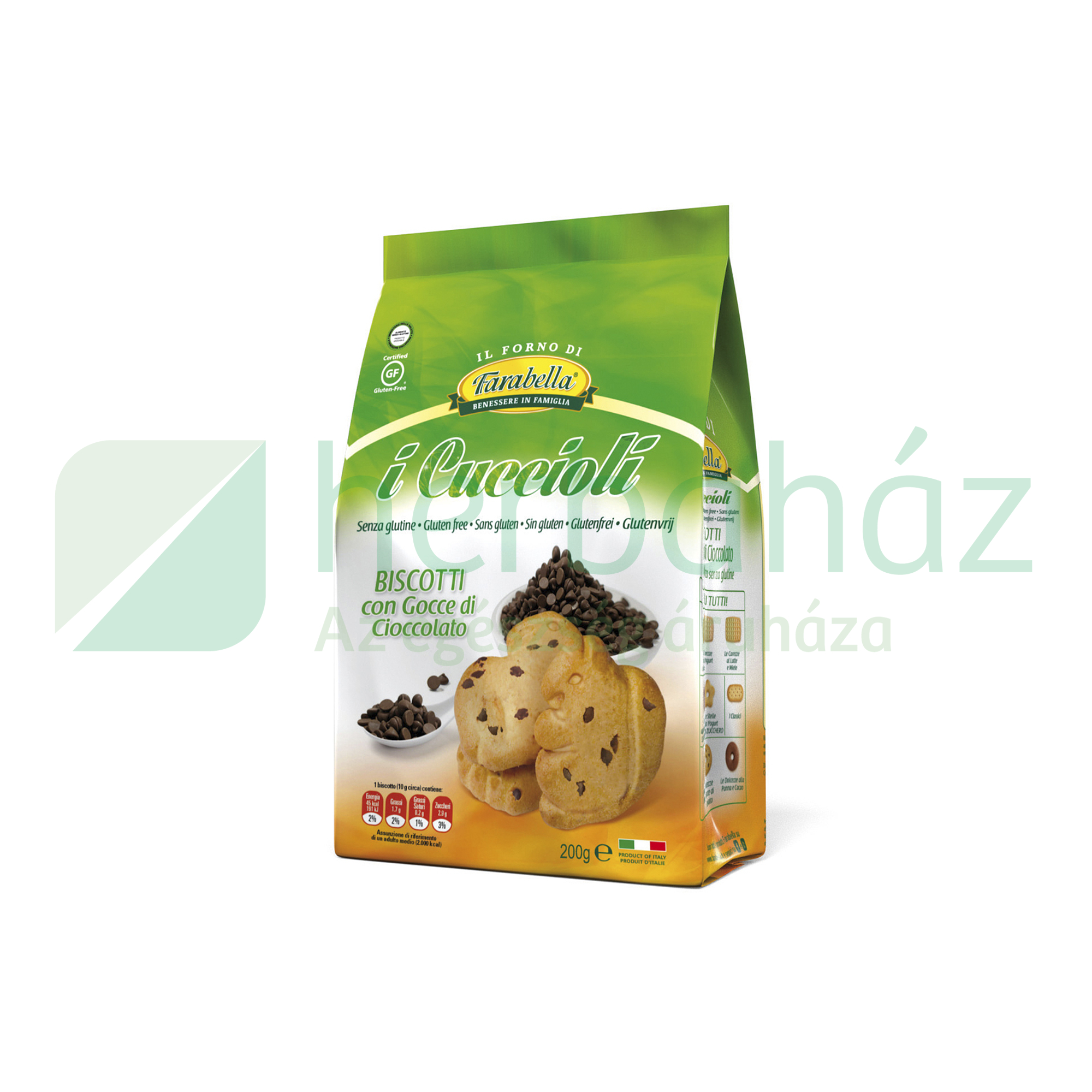 GLUTÉNMENTES FARABELLA i CUCCIOLI CSOKOLÁDÉ DARABOS KEKSZ 200G