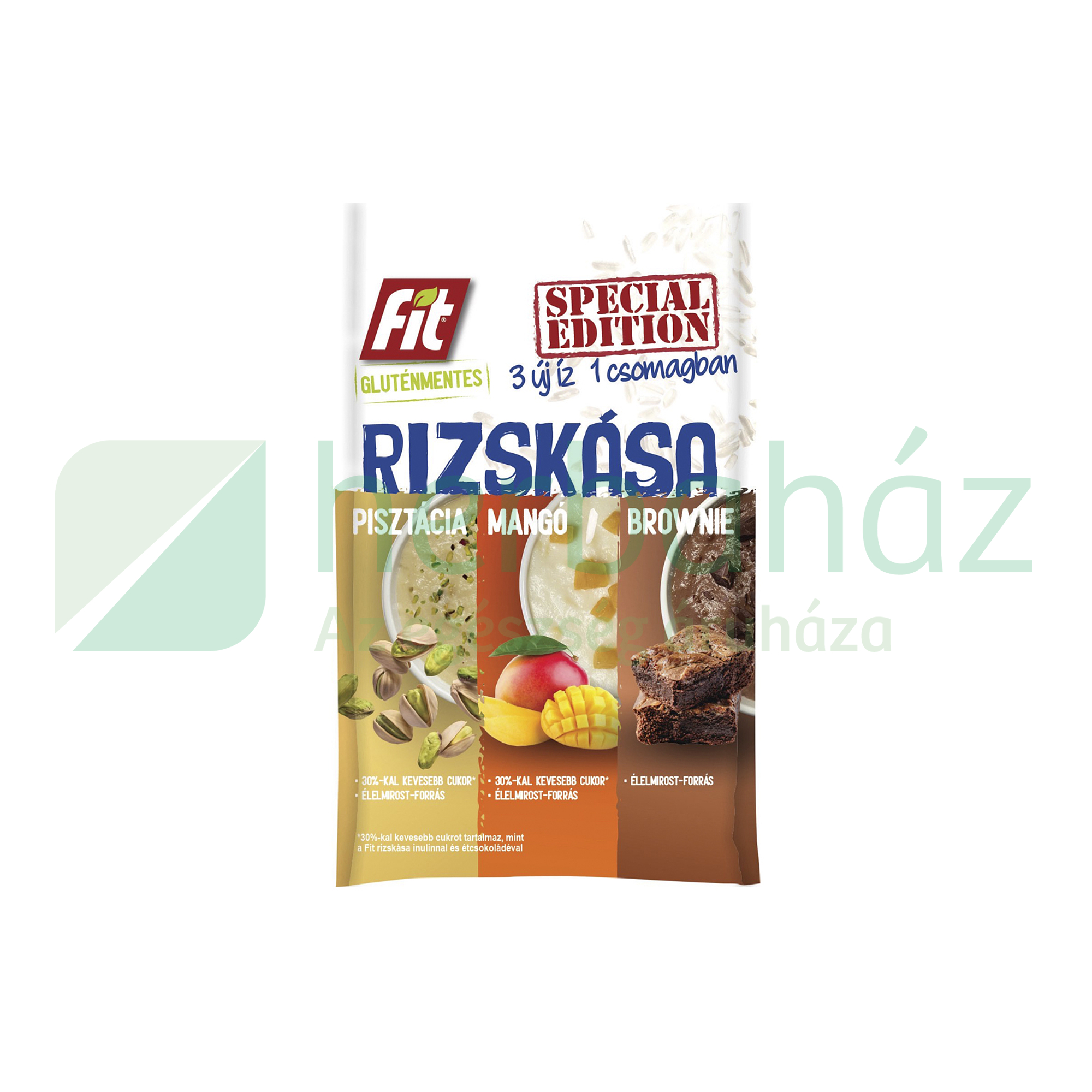 GLUTÉNMENTES FIT RIZSKÁSA SPECIAL EDITION PISZTÁCIA-MANGÓ-BROWNIE 3X60G