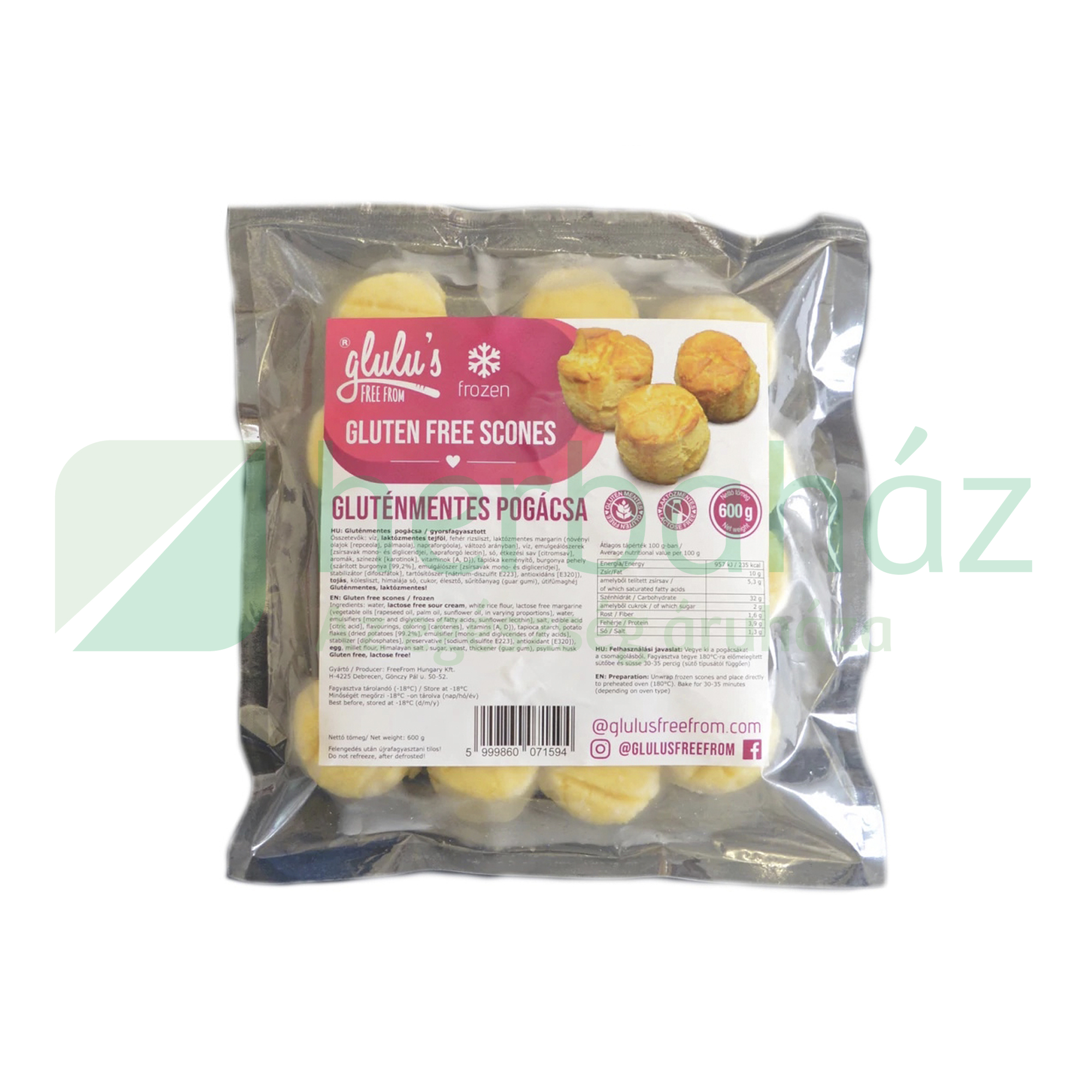 GLUTÉNMENTES GLULUS FREE FROM POGÁCSA FAGYASZTOTT 600G [F]