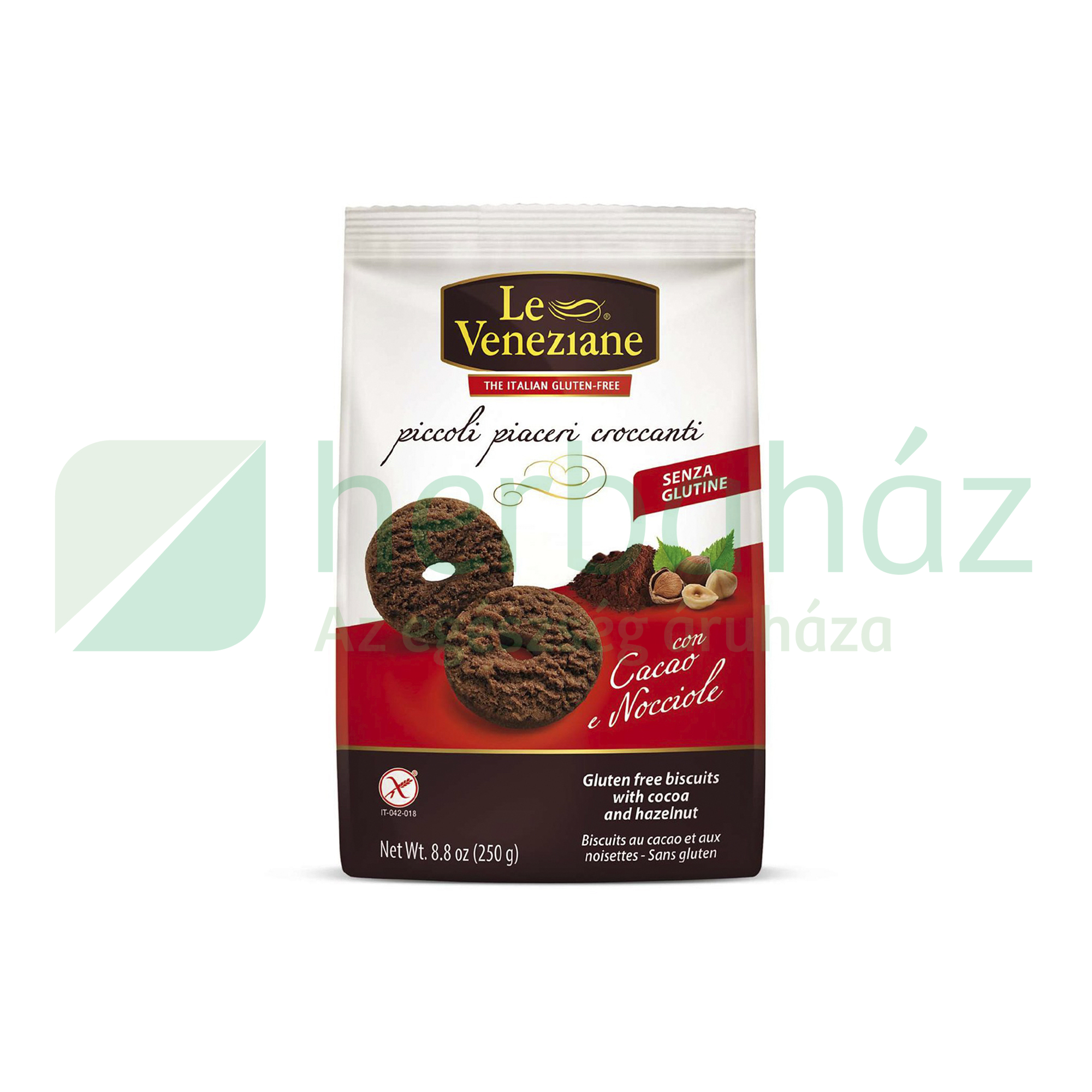 GLUTÉNMENTES LE VENEZIANE KAKAÓS-MOGYORÓS KEKSZ 250G