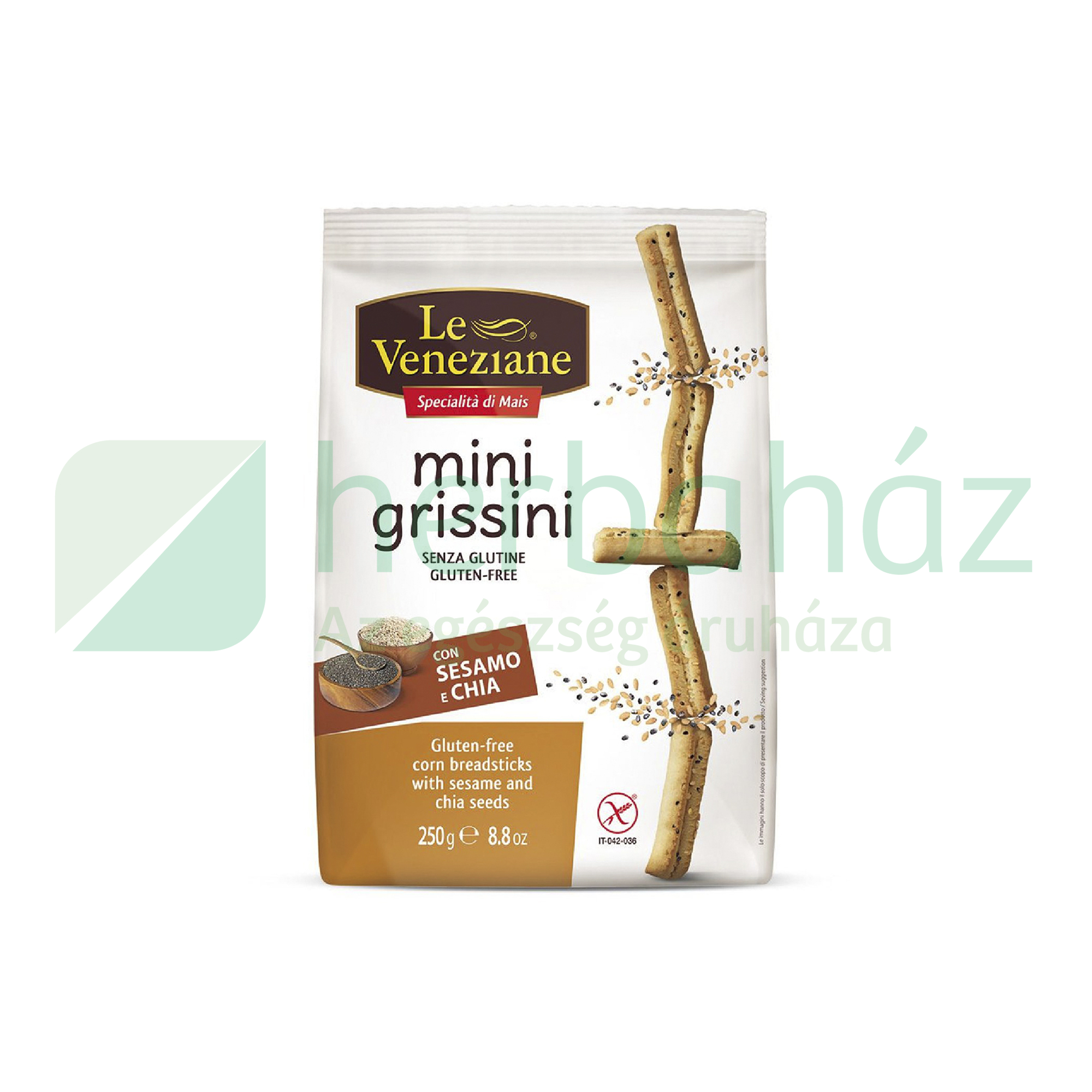 GLUTÉNMENTES LE VENEZIANE MINI GRISSINI SZEZÁMMAGGAL ÉS CHIÁVAL 250G