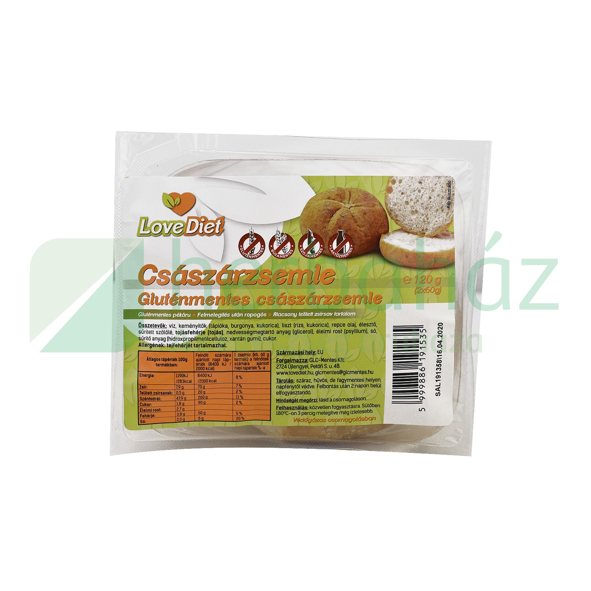 GLUTÉNMENTES LOVE DIET CSÁSZÁRZSEMLE 120G