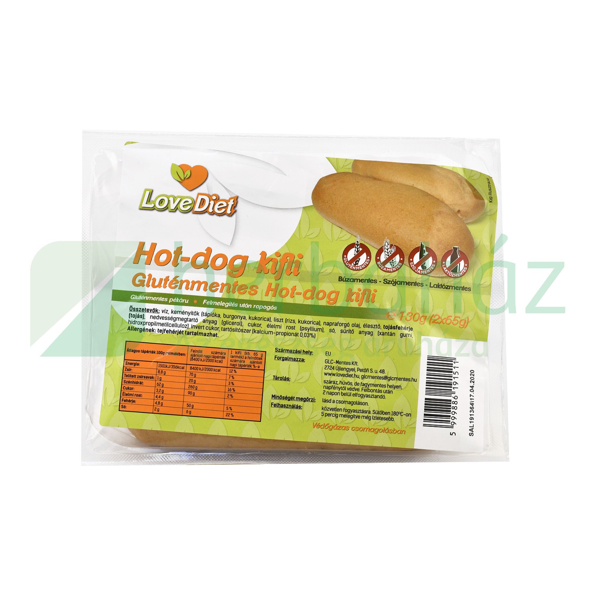 GLUTÉNMENTES LOVE DIET HOT-DOG KIFLI 130G