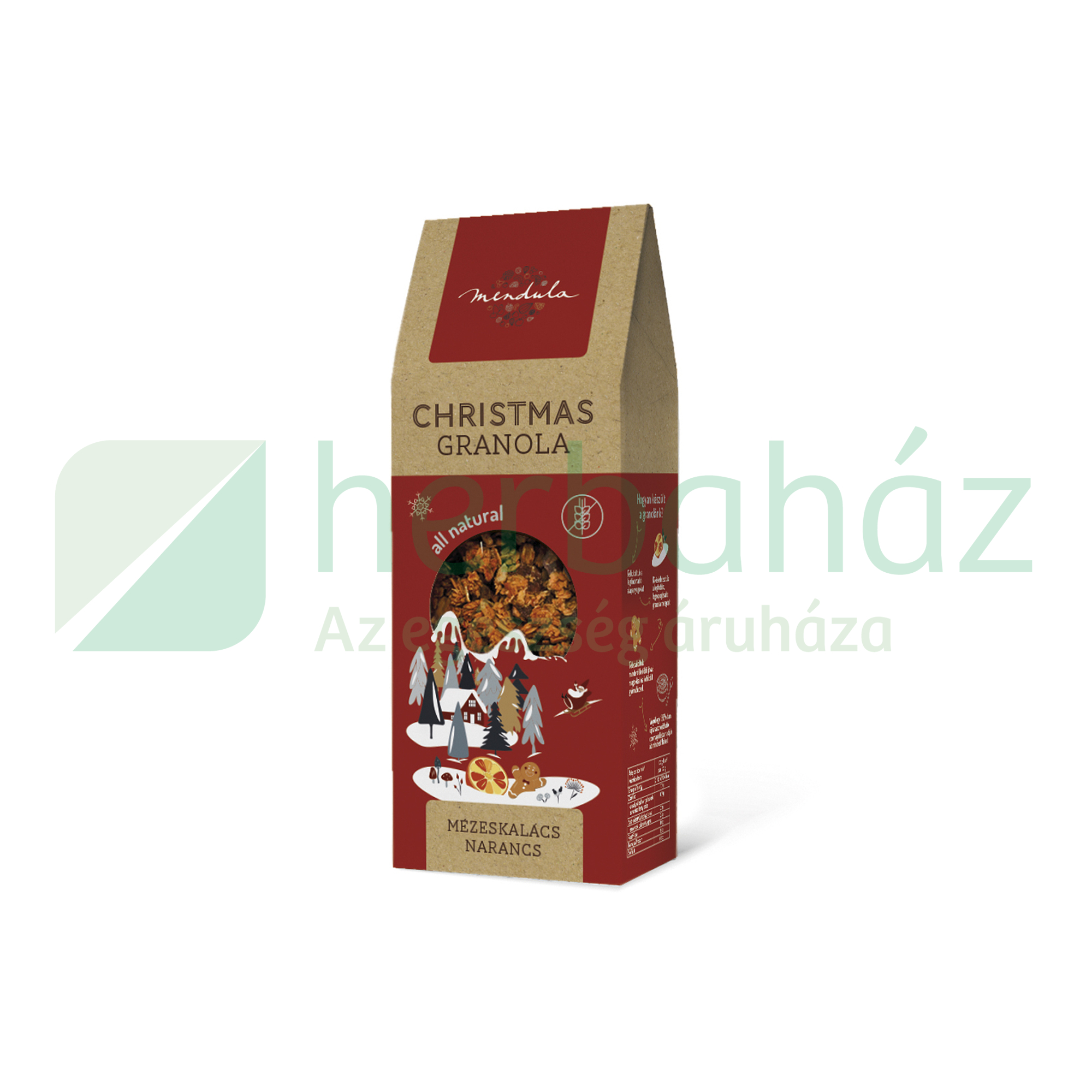GLUTÉNMENTES MENDULA KARÁCSONYI MÉZESKALÁCS-NARANCSOS GRANOLA 250G