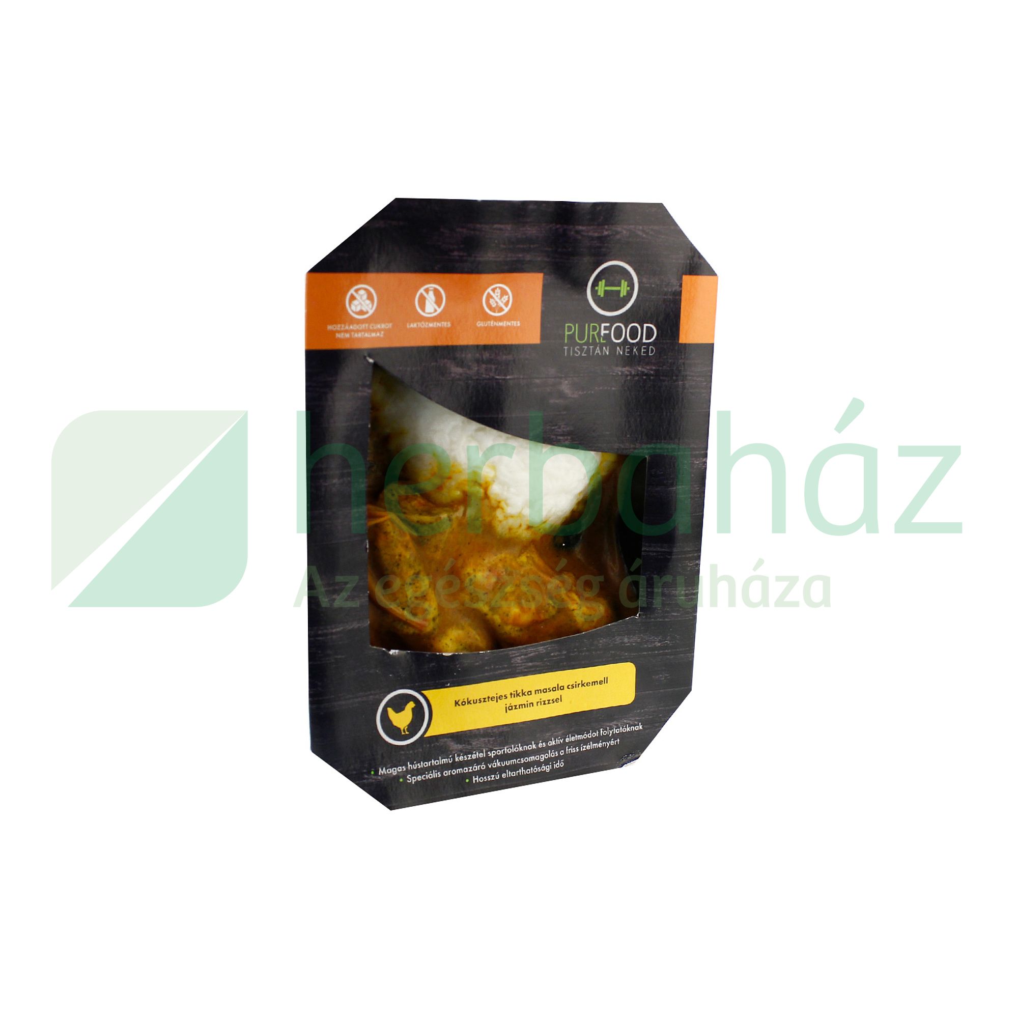 GLUTÉNMENTES PUREFOOD KÓKUSZTEJES TIKKA MASALA CSIRKEMELL JÁZMIN RIZZSEL 350G