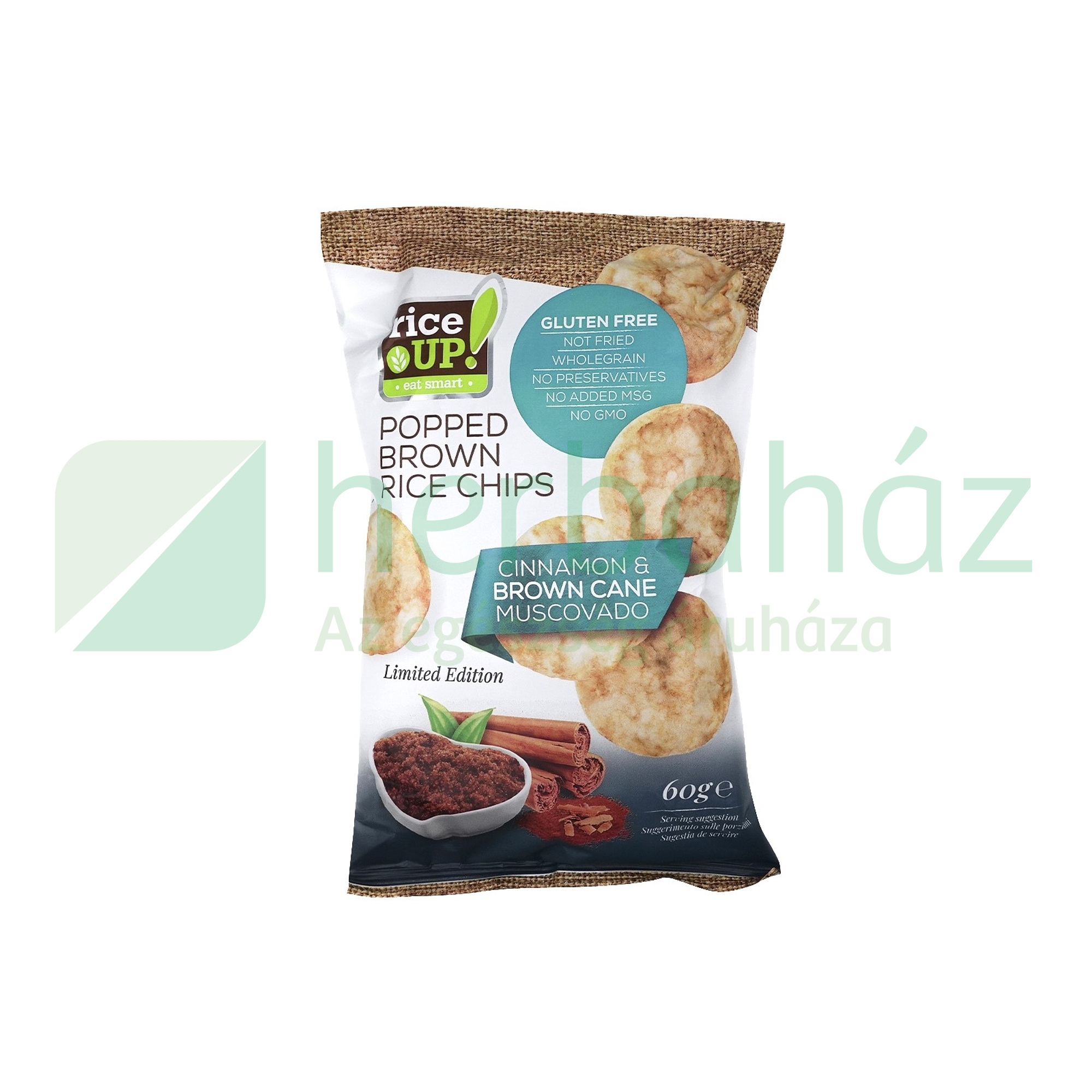 GLUTÉNMENTES RICE UP CHIPS FAHÉJAS-NÁDCUKORRAL 60G