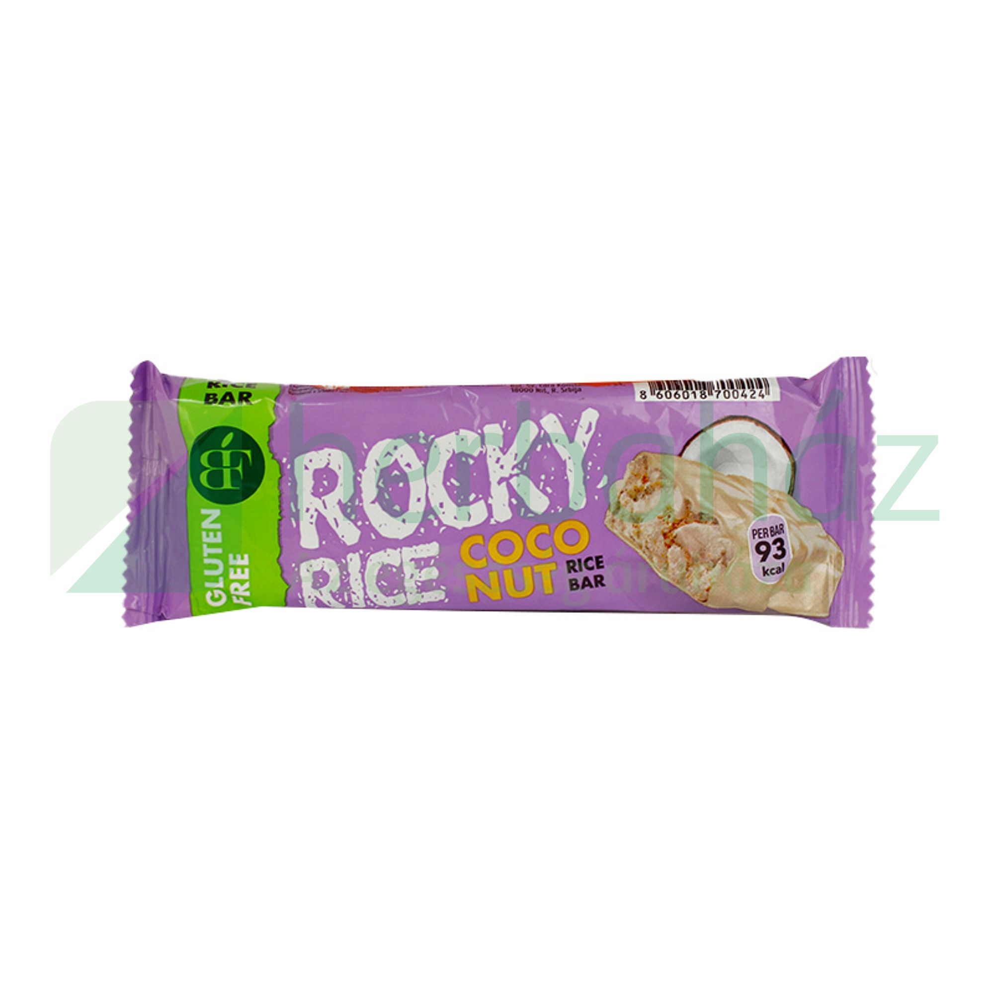 GLUTÉNMENTES ROCKY RICE FEHÉRCSOKOLÁDÉVAL BEVONT KÓKUSZ ÍZŰ PUFFASZTOTT RIZSSZELET 18G