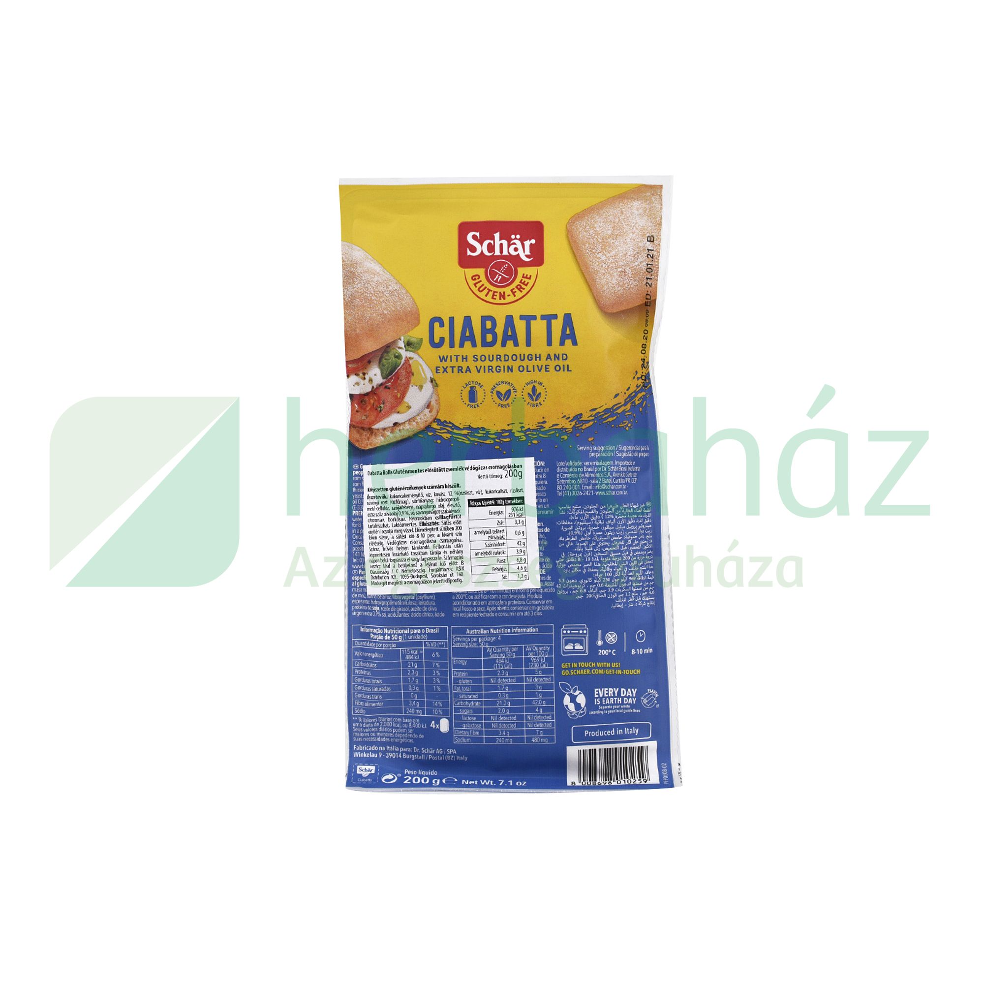 GLUTÉNMENTES SCHAR CIABATTINE ZSEMLE 200G /4HÓ/