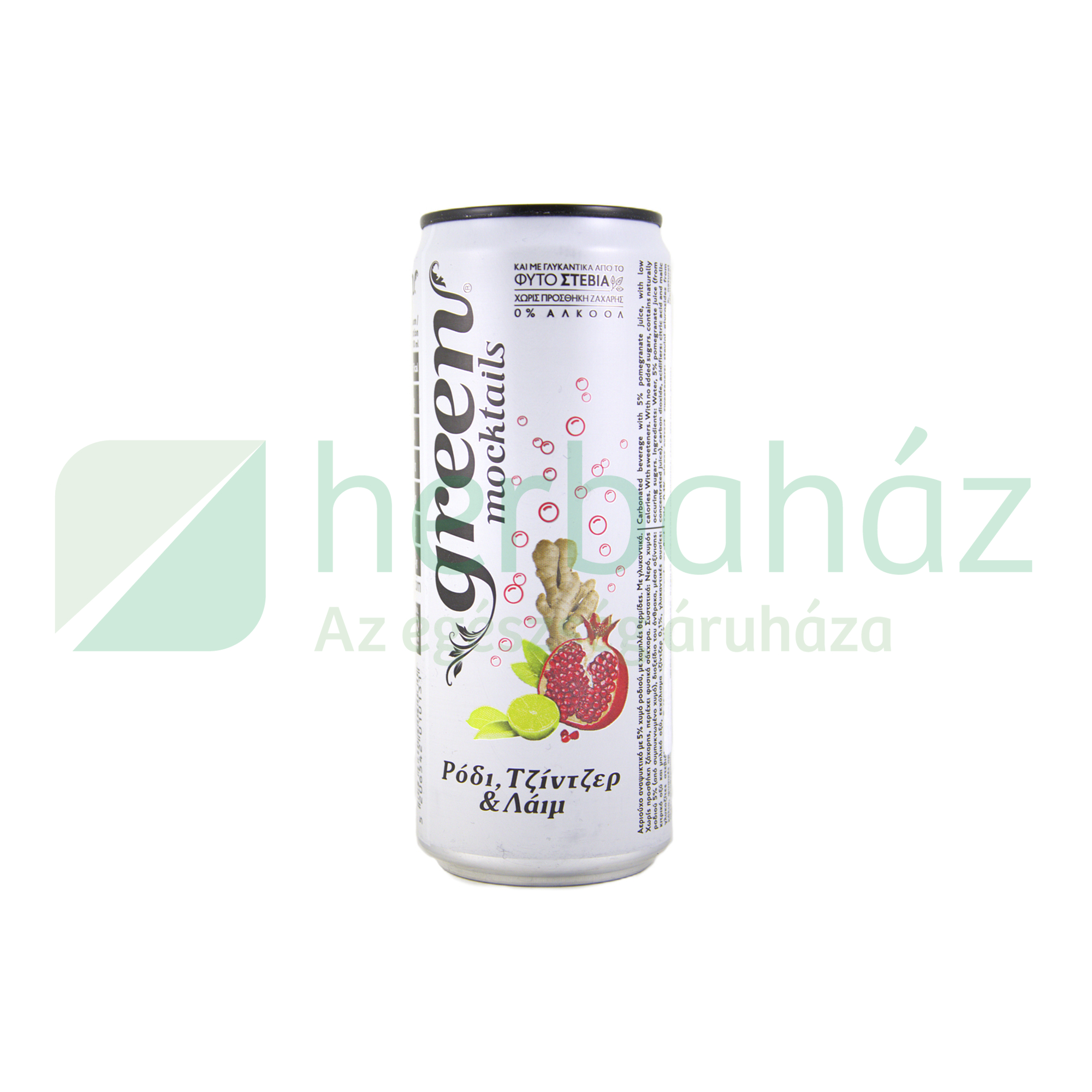 GREEN MOCKTAILS GRÁNÁTALMA-LIME-GYÖMBÉRES SZÉNSAVAS ITAL STEVIÁVAL 330ML DRS+50FT BETÉTDÍJ