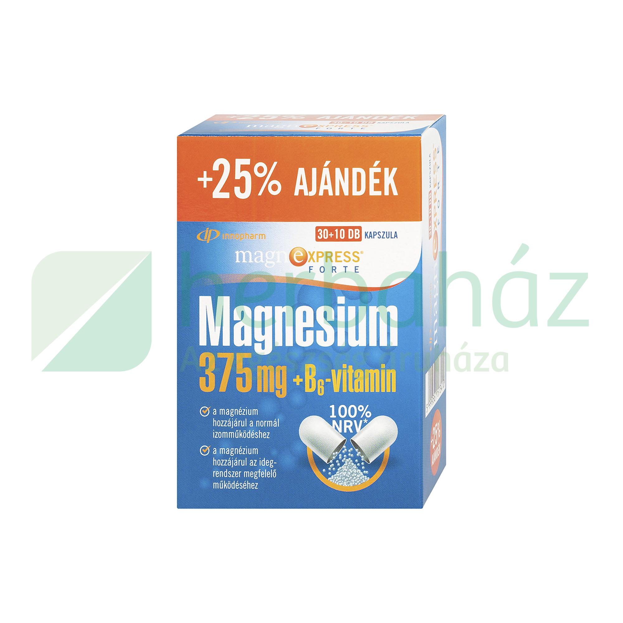 INNOPHARM MAGNEXPRESS FORTE MAGNESIUM 375MG+B6-VITAMIN KAPSZULA 30+10DB