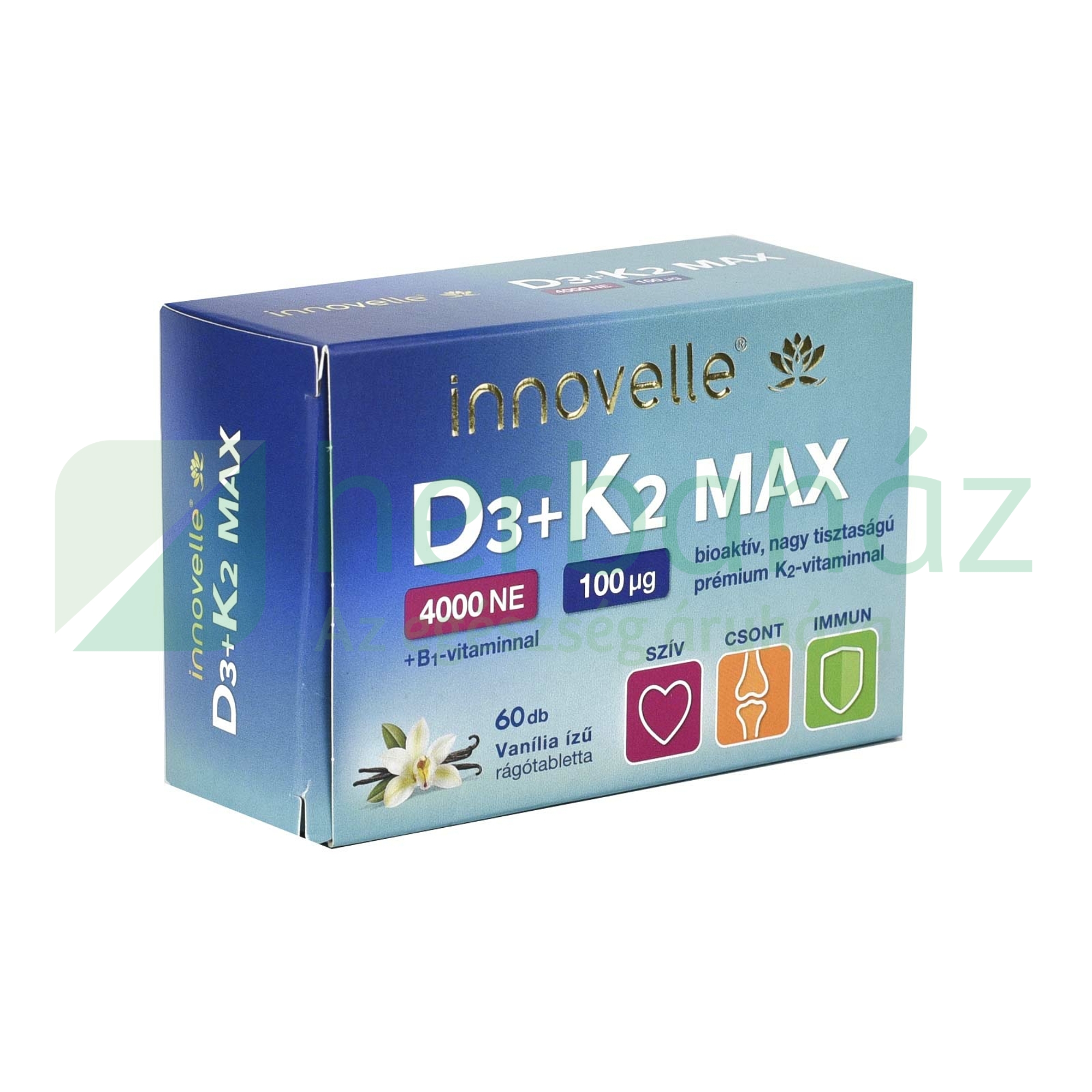 INNOVELLE D3+K2 MAX 4000 NE VANÍLIA ÍZŰ RÁGÓTABLETTA 60DB