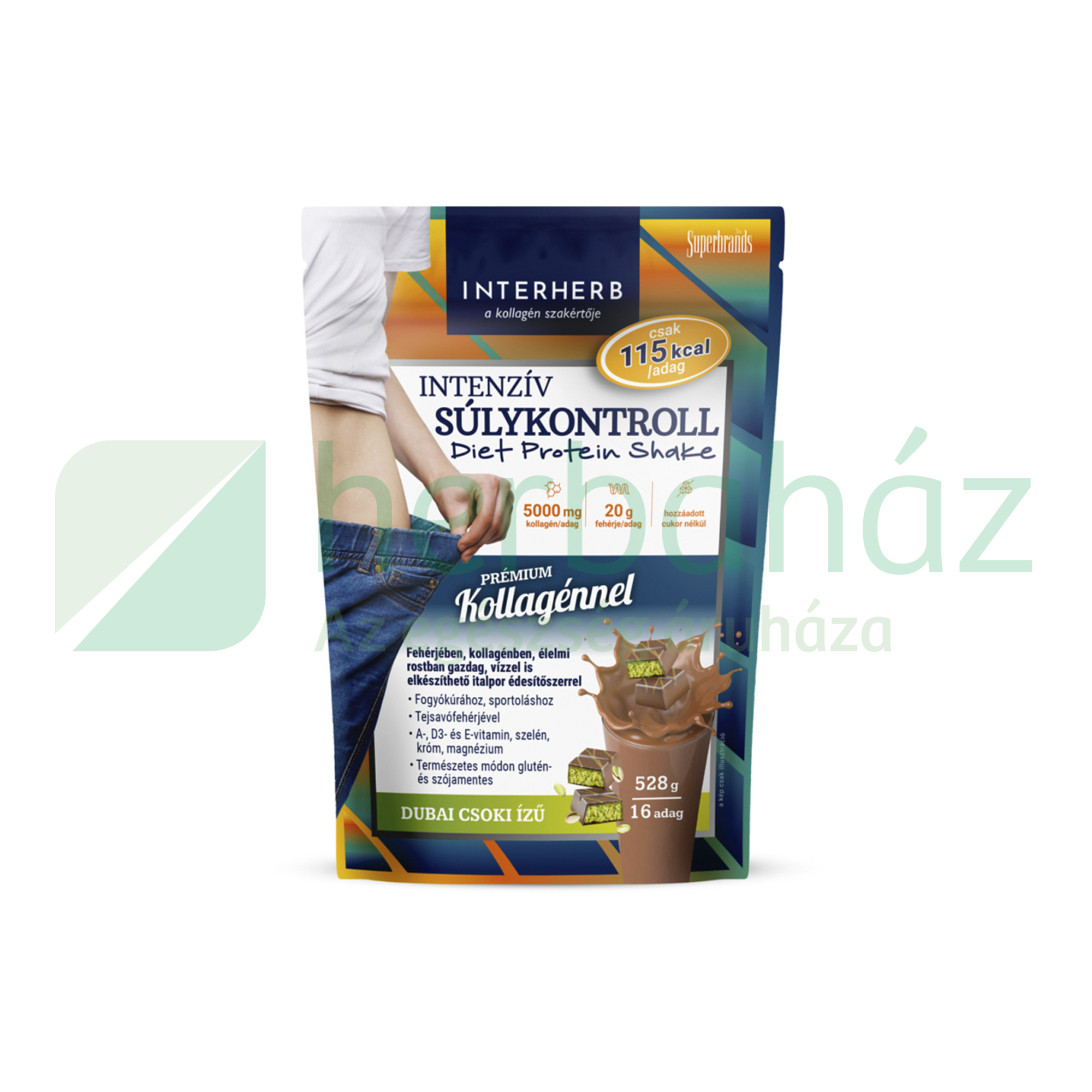 INTERHERB INTENZÍV SÚLYKONTROLL DUBAI CSOKI ÍZŰ DIET SHAKE KOLLAGÉNNEL 528G