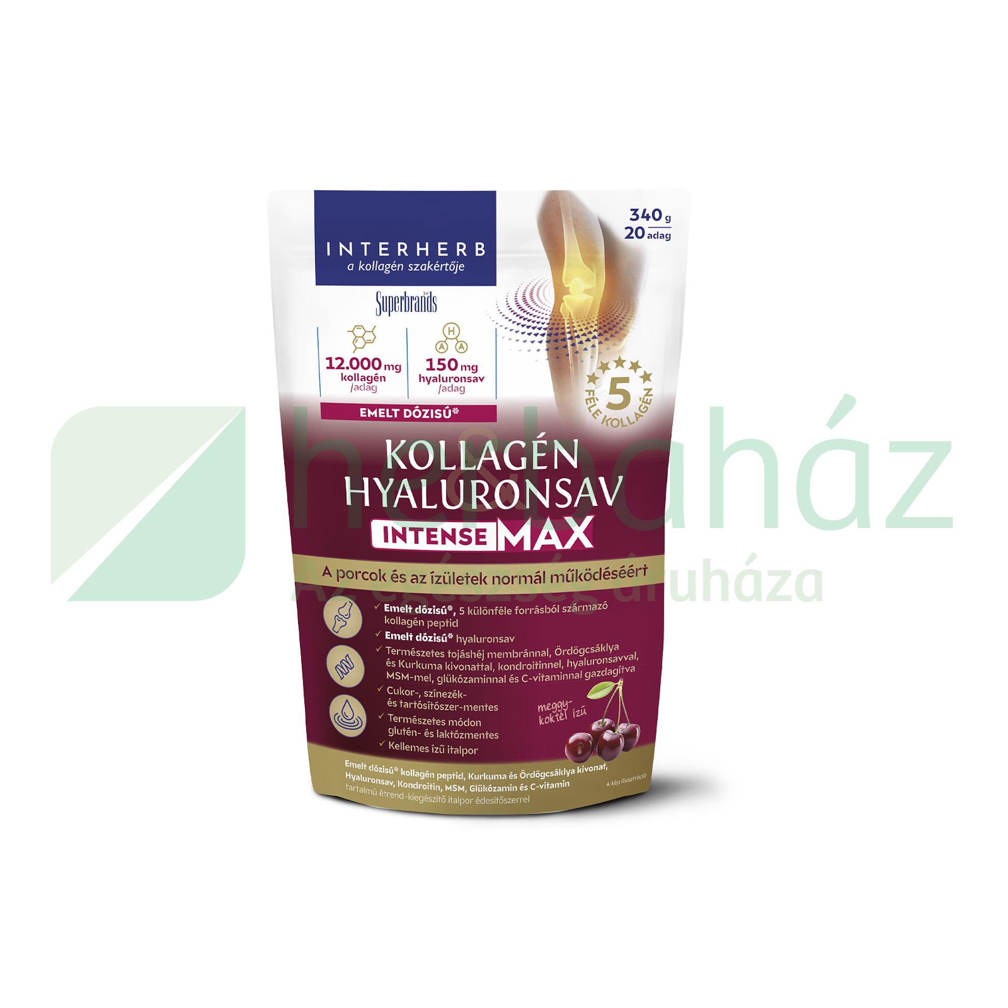 INTERHERB KOLLAGÉN&HYALURONSAV INTENSE-MAX PORCÉPÍTŐ ITALPOR MEGGY-KOKTÉL ÍZŰ 340G