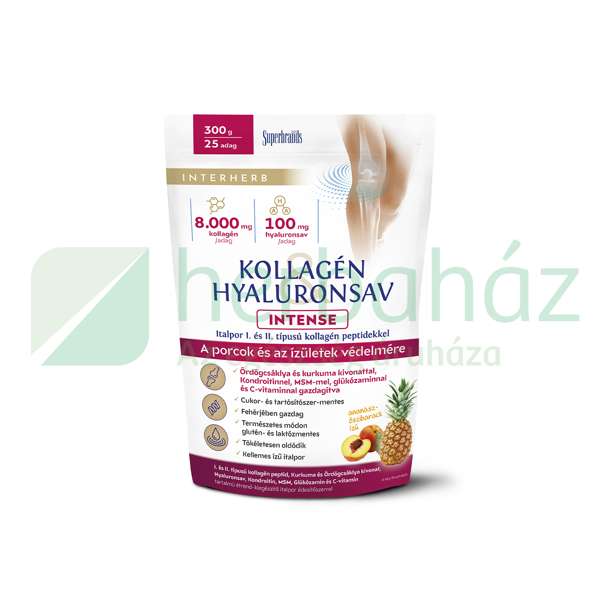 INTERHERB KOLLAGÉN&HYALURONSAV INTENSE PORCÉPÍTŐ ITALPOR ANANÁSZ-ŐSZIBARACK ÍZŰ 300G