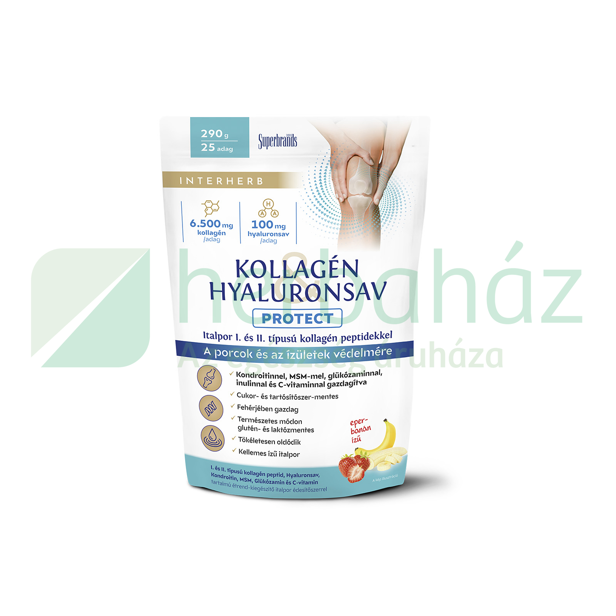 INTERHERB KOLLAGÉN&HYALURONSAV PROTECT PORCÉPÍTŐ ITALPOR EPER-BANÁN ÍZŰ 290G