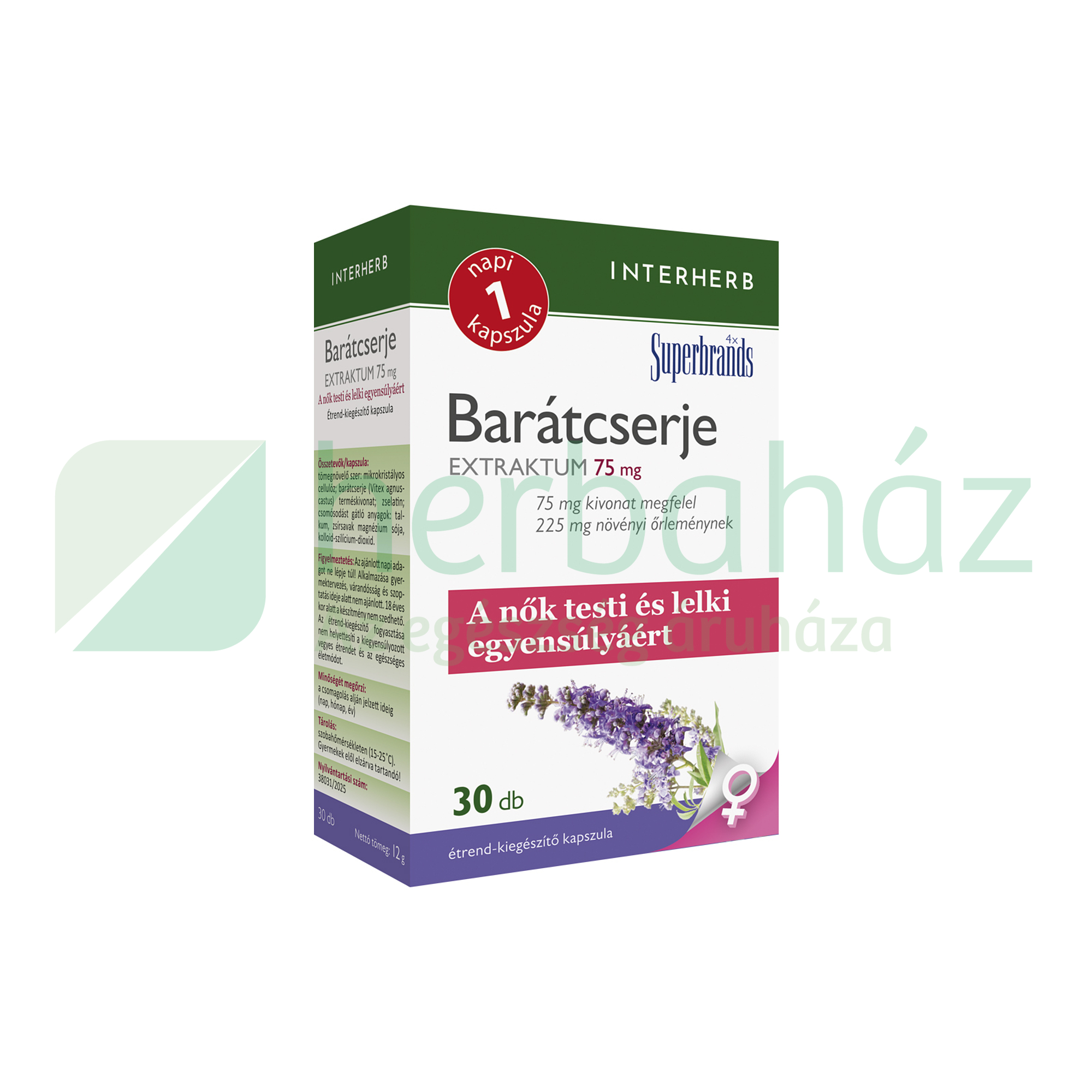 INTERHERB NAPI 1 BARÁTCSERJE EXTRAKTUM 75MG KAPSZULA 30DB
