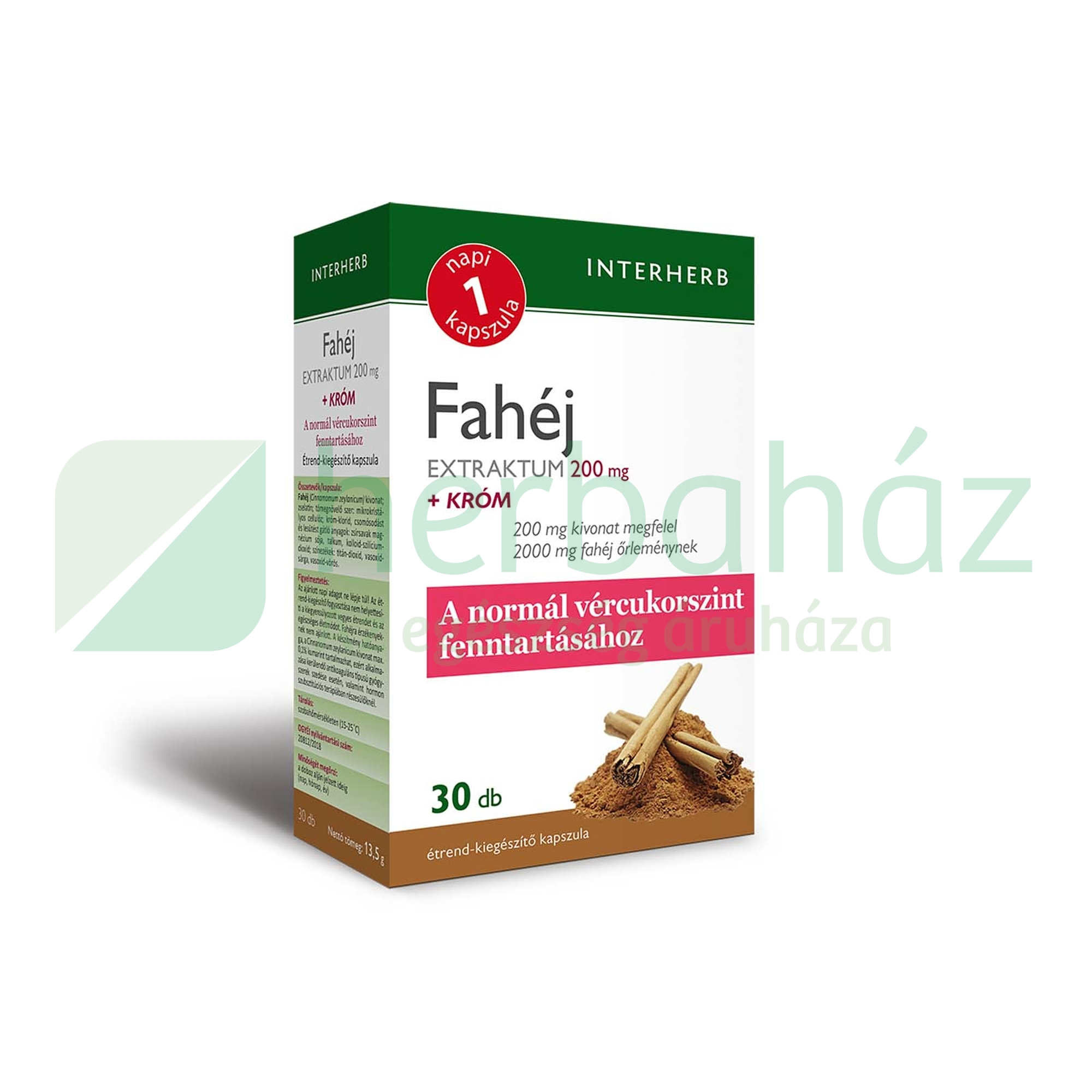 INTERHERB NAPI 1 FAHÉJ EXTRAKTUM 200MG+KRÓM KAPSZULA 30DB