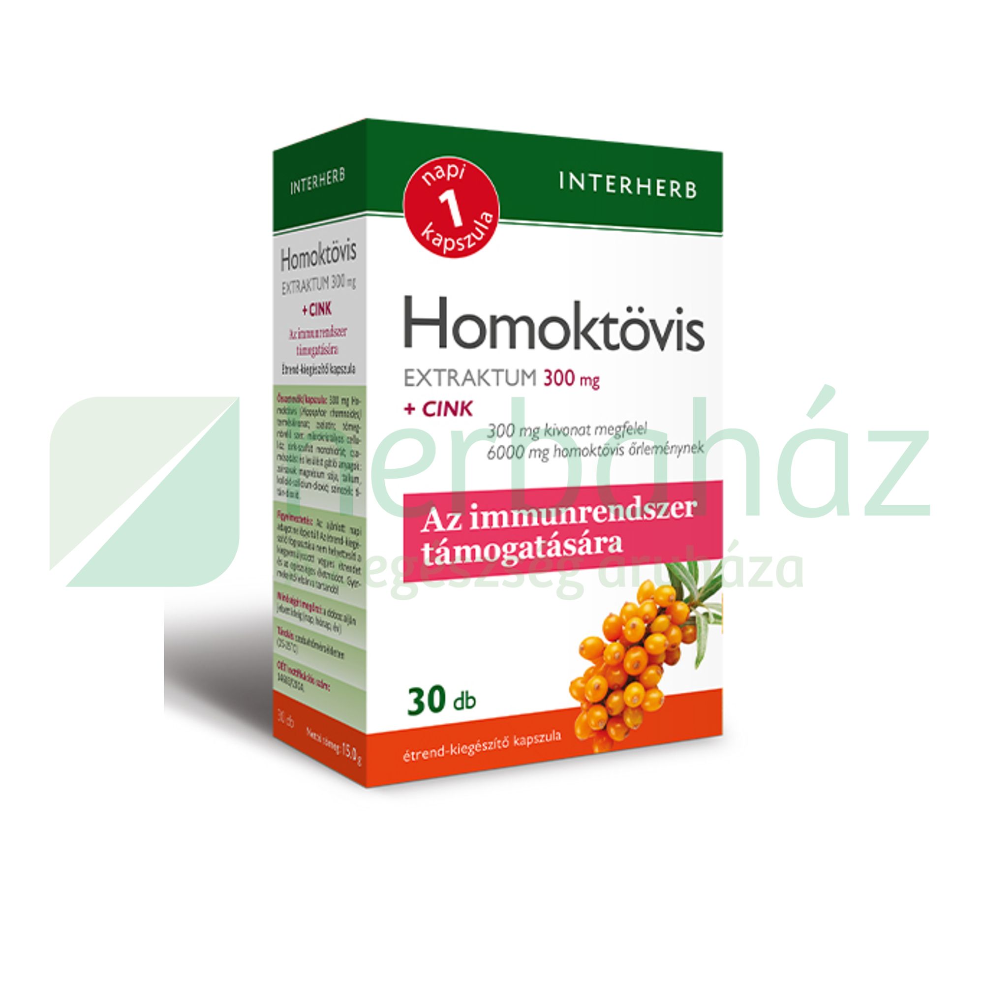 INTERHERB NAPI 1 HOMOKTÖVIS EXTRAKTUM  300MG KAPSZULA+CINK 30DB