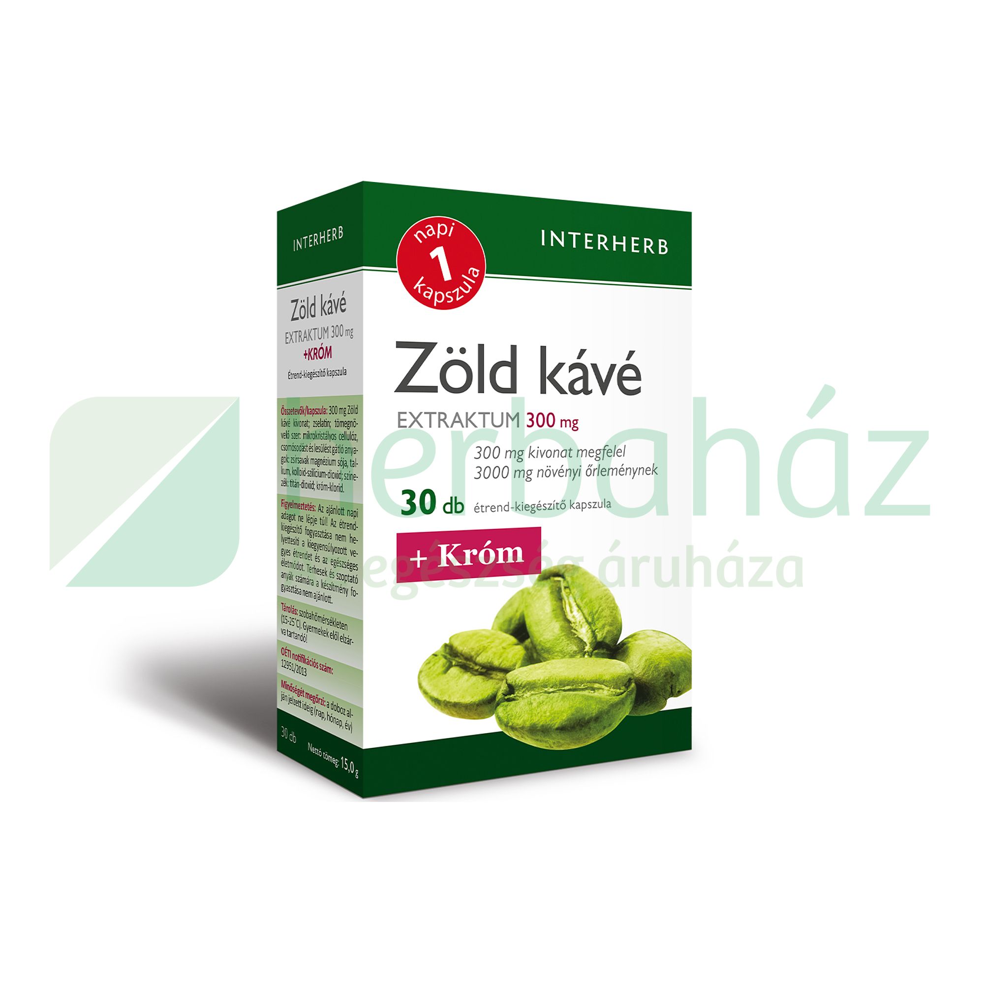 INTERHERB NAPI 1 ZÖLD KÁVÉ EXTRAKTUM 300MG+KRÓM 30DB