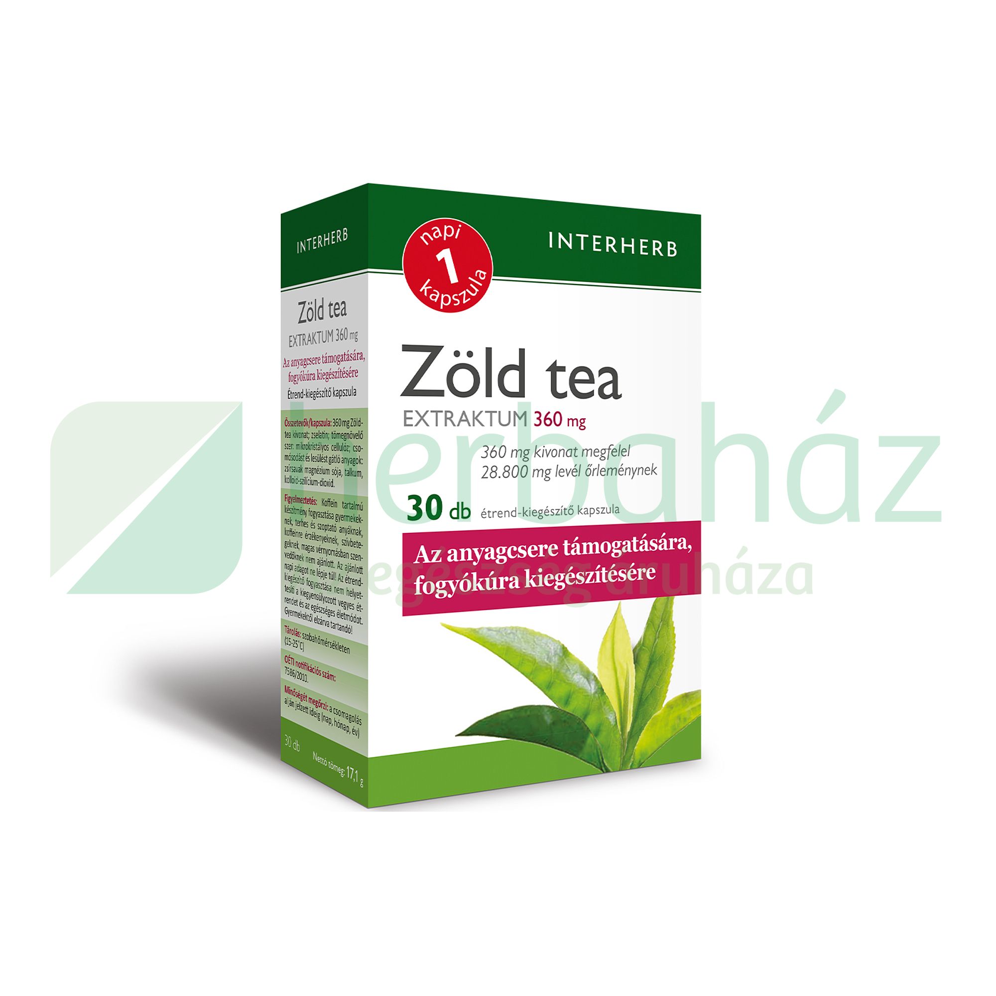 INTERHERB NAPI 1 ZÖLD TEA EXTRAKTUM KAPSZULA 30DB