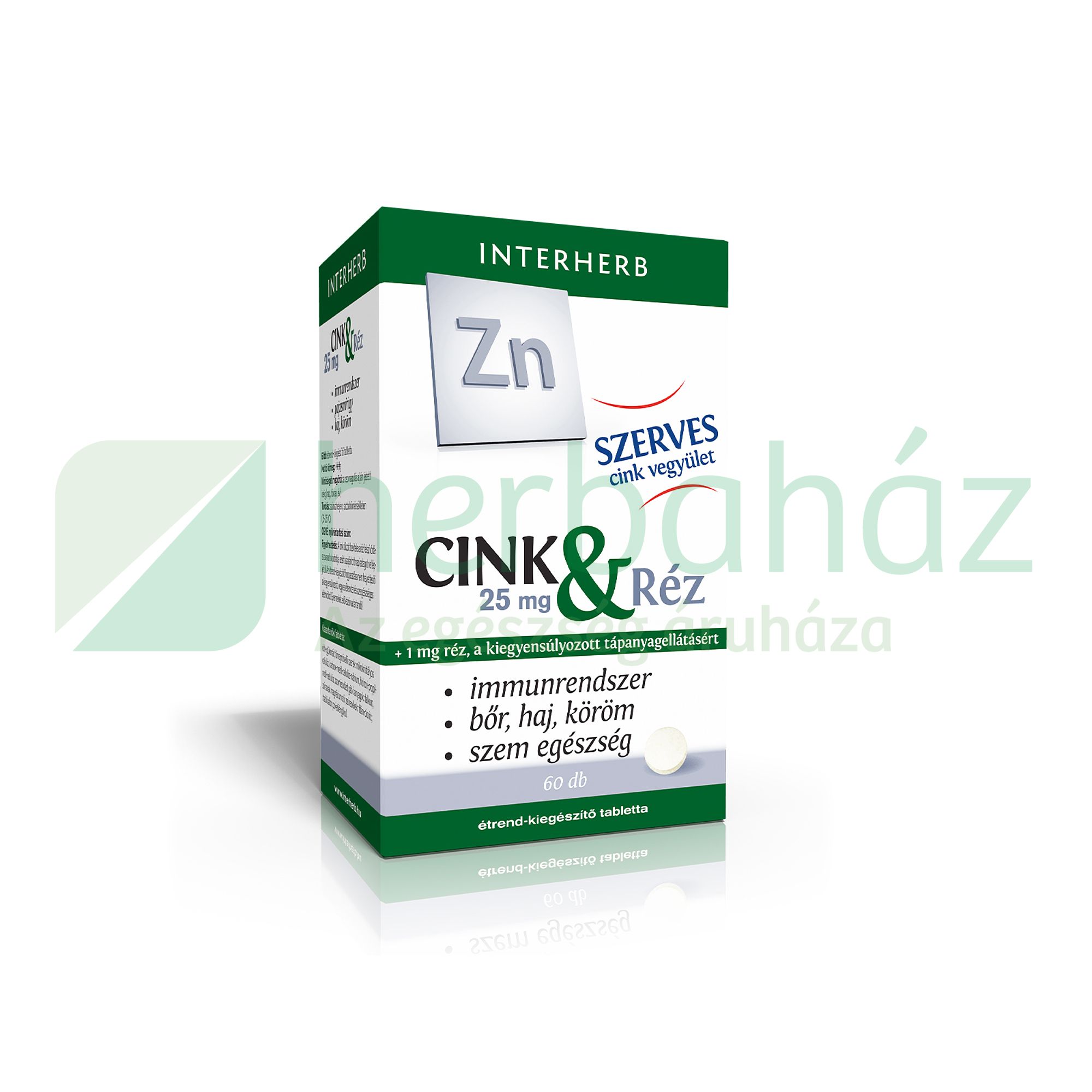 INTERHERB SZERVES CINK 25 MG - RÉZ TABLETTA 60DB