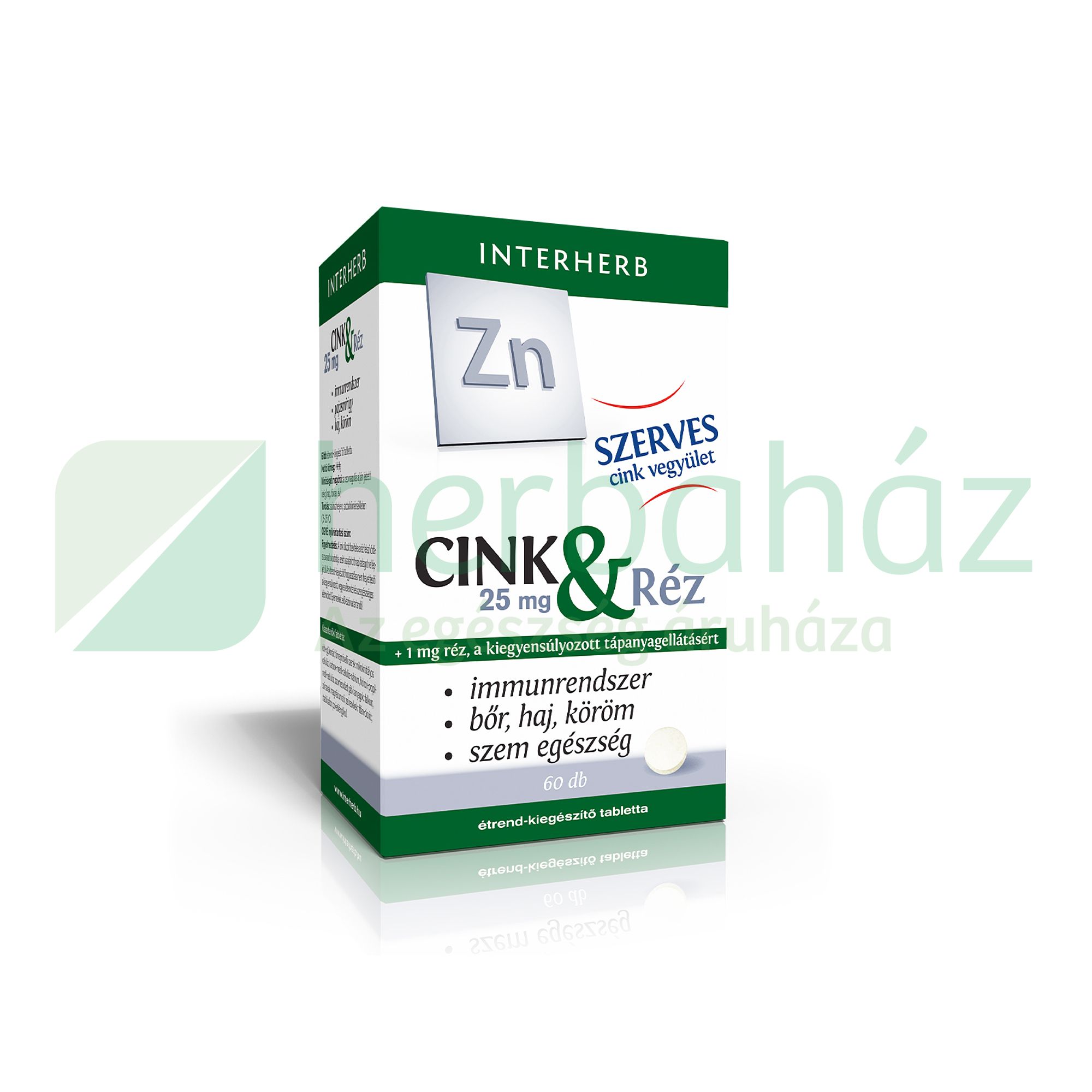 INTERHERB SZERVES CINK 25 MG- RÉZ TABLETTA 60DB