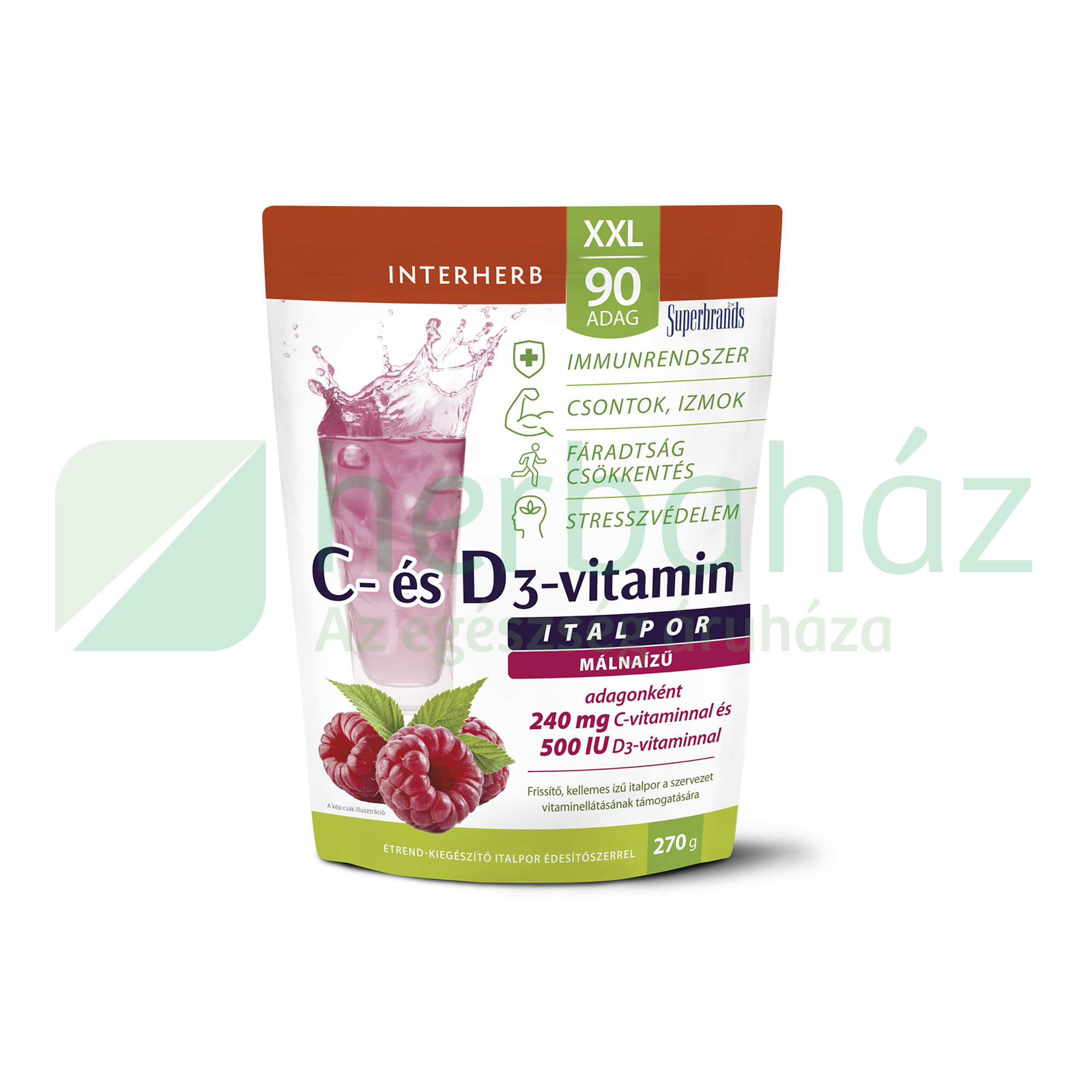 INTERHERB XXL C + D3-VITAMIN MÁLNAÍZŰ ITALPOR 90 ADAG 270G