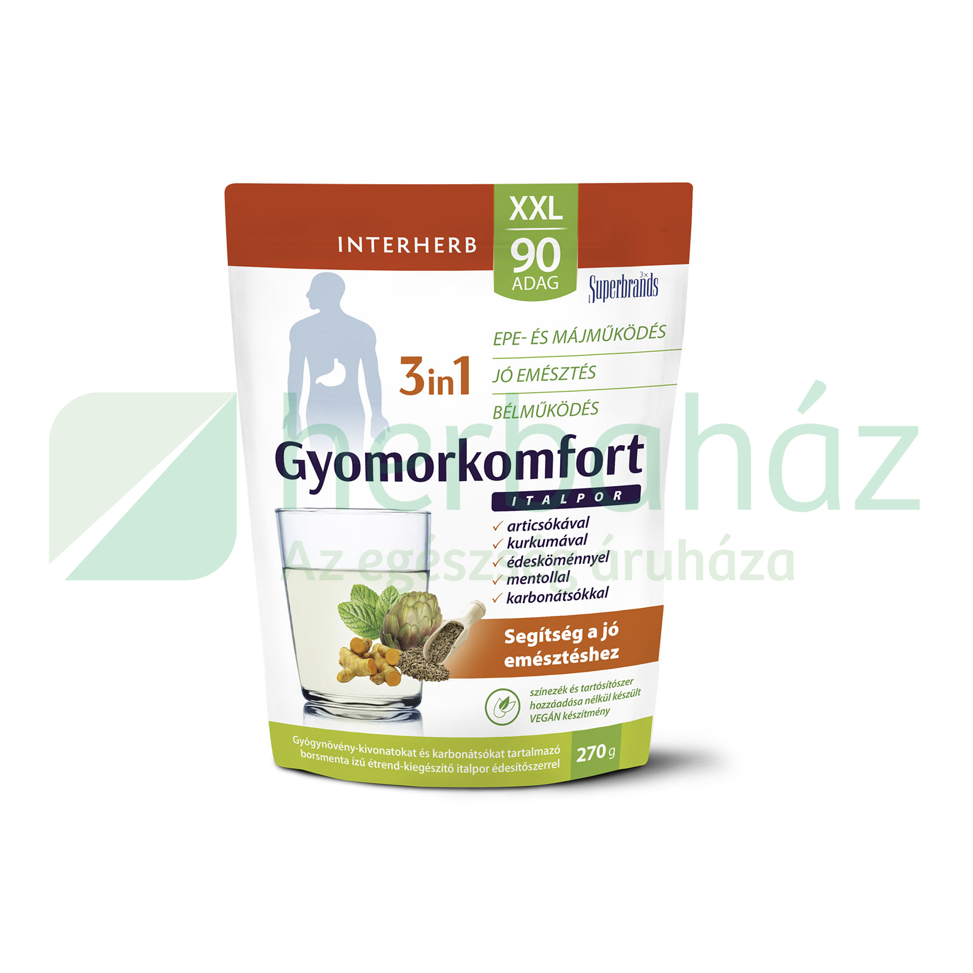 INTERHERB XXL GYOMORKOMFORT 3IN1 BORSMENTA ÍZŰ ITALPOR 90 ADAG 270G